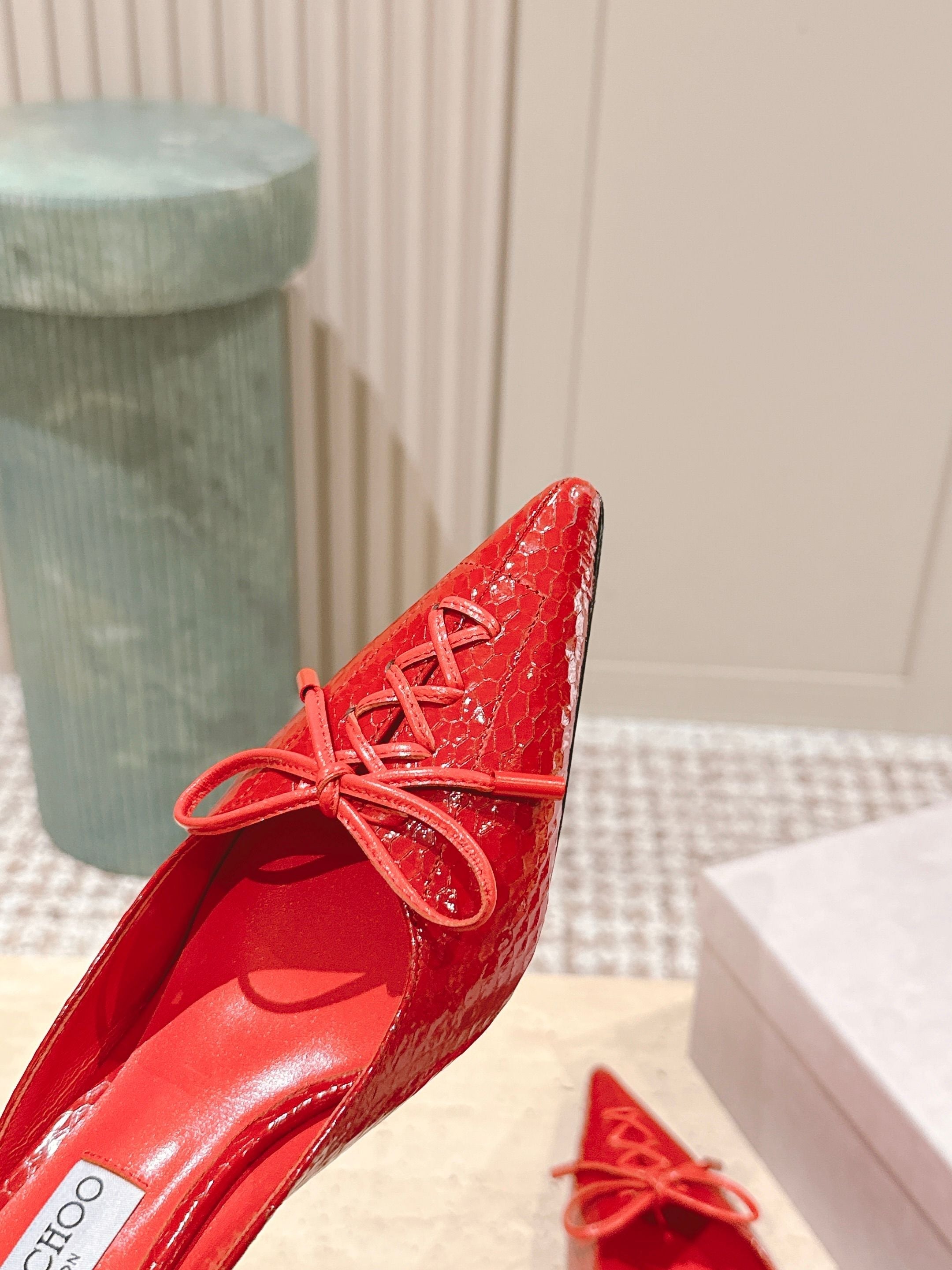 Jimmy Snake Embossed Scarlett Mule 50mm Bright Red Cowhide 431845