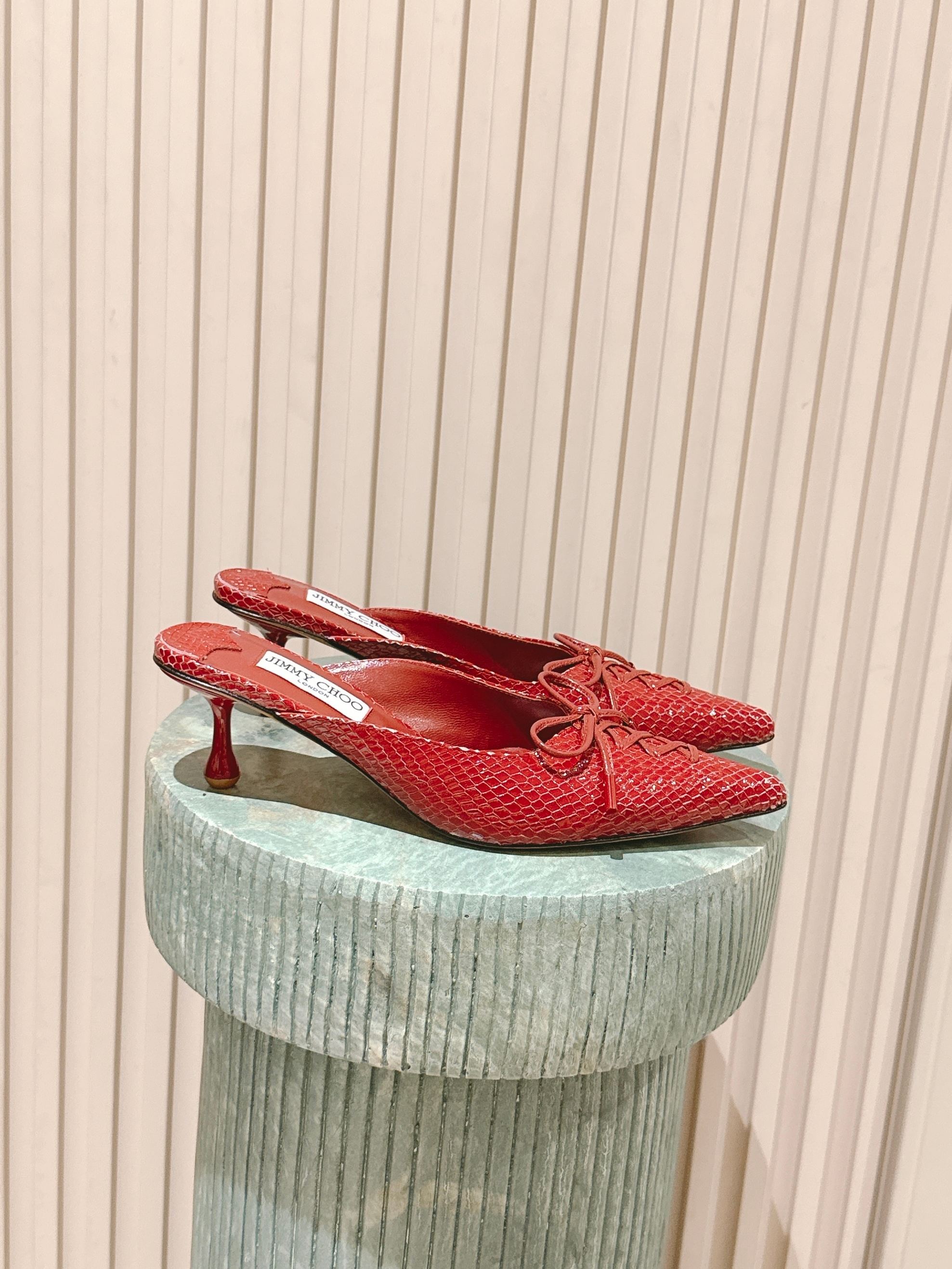 Jimmy Snake Embossed Scarlett Mule 50mm Red Cowhide 431848