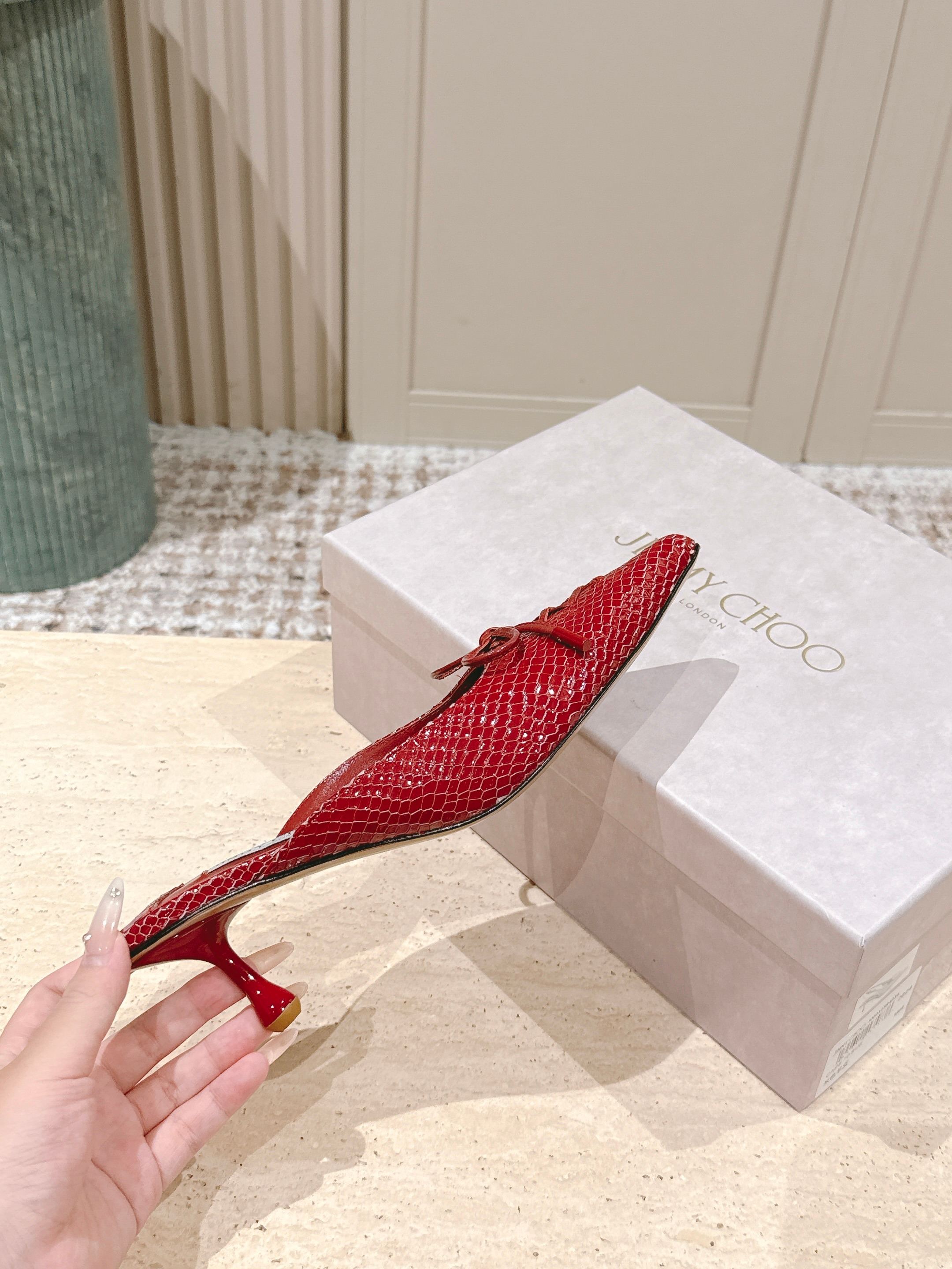 Jimmy Snake Embossed Scarlett Mule 50mm Red Cowhide 431848