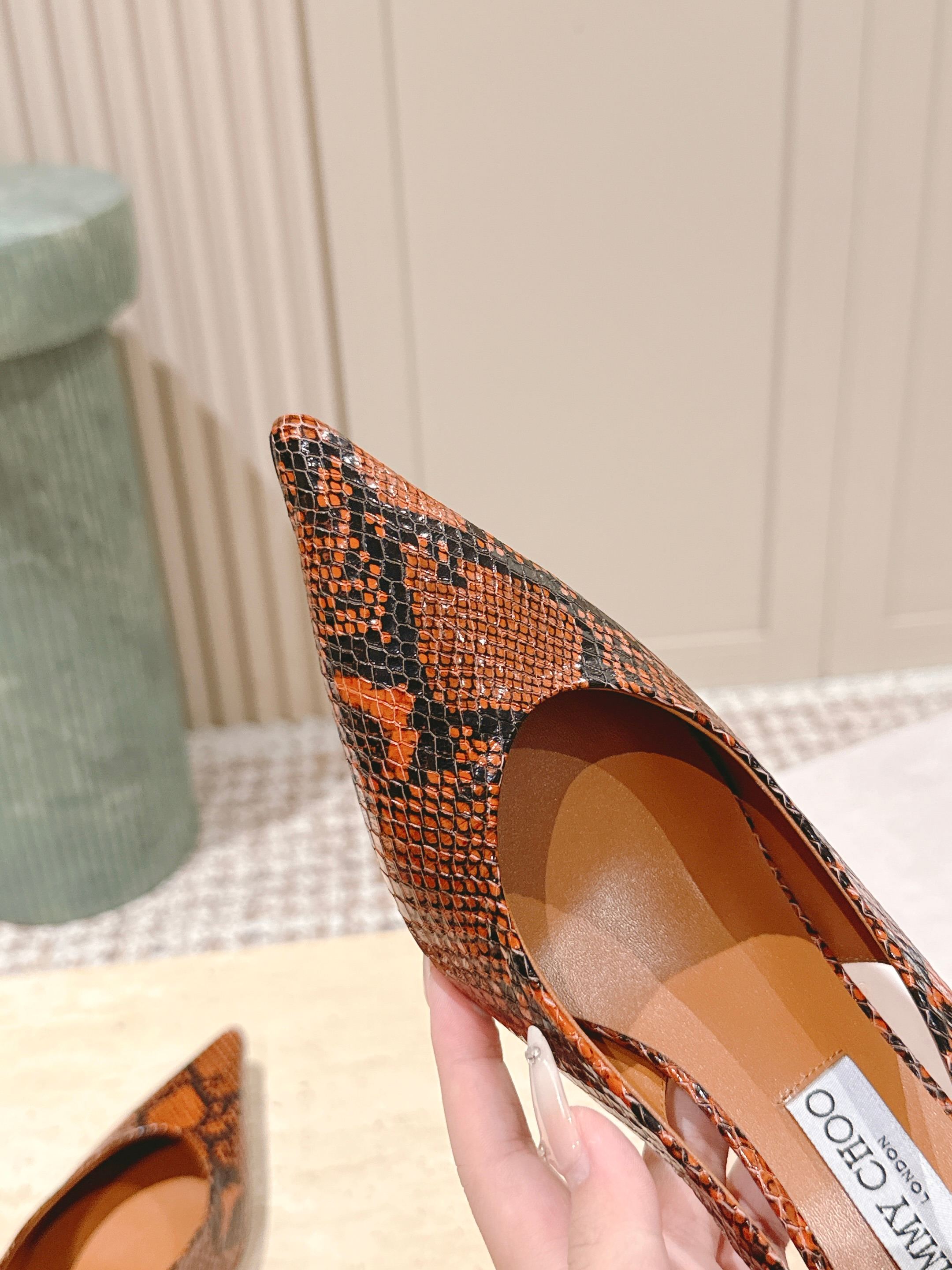 Jimmy Scarlett Leopard-Print Snake Embossed Slingback 50mm Brown Cowhide 431850