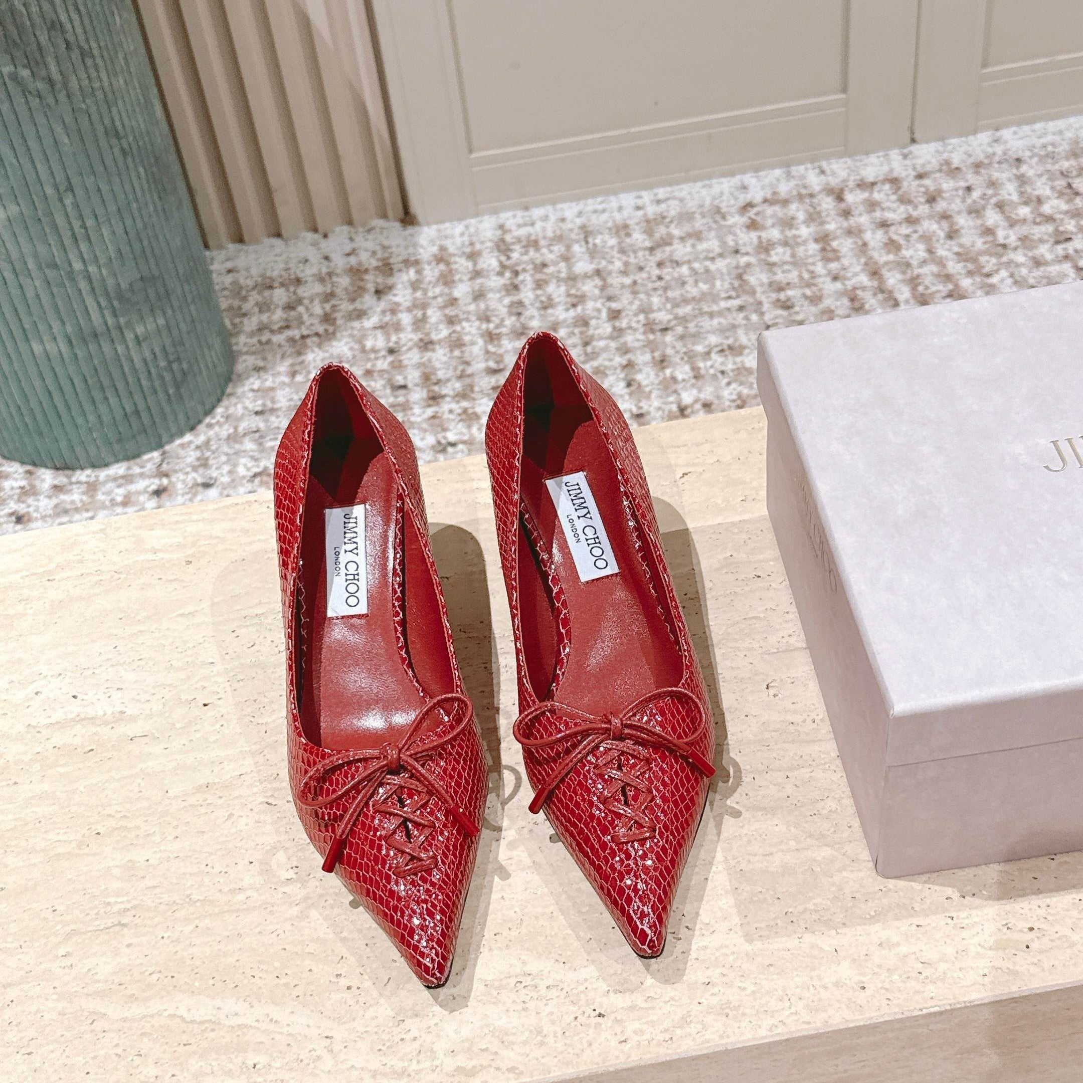 Jimmy Scarlett Snake Embossed Pumps 50mm Red Cowhide 431853