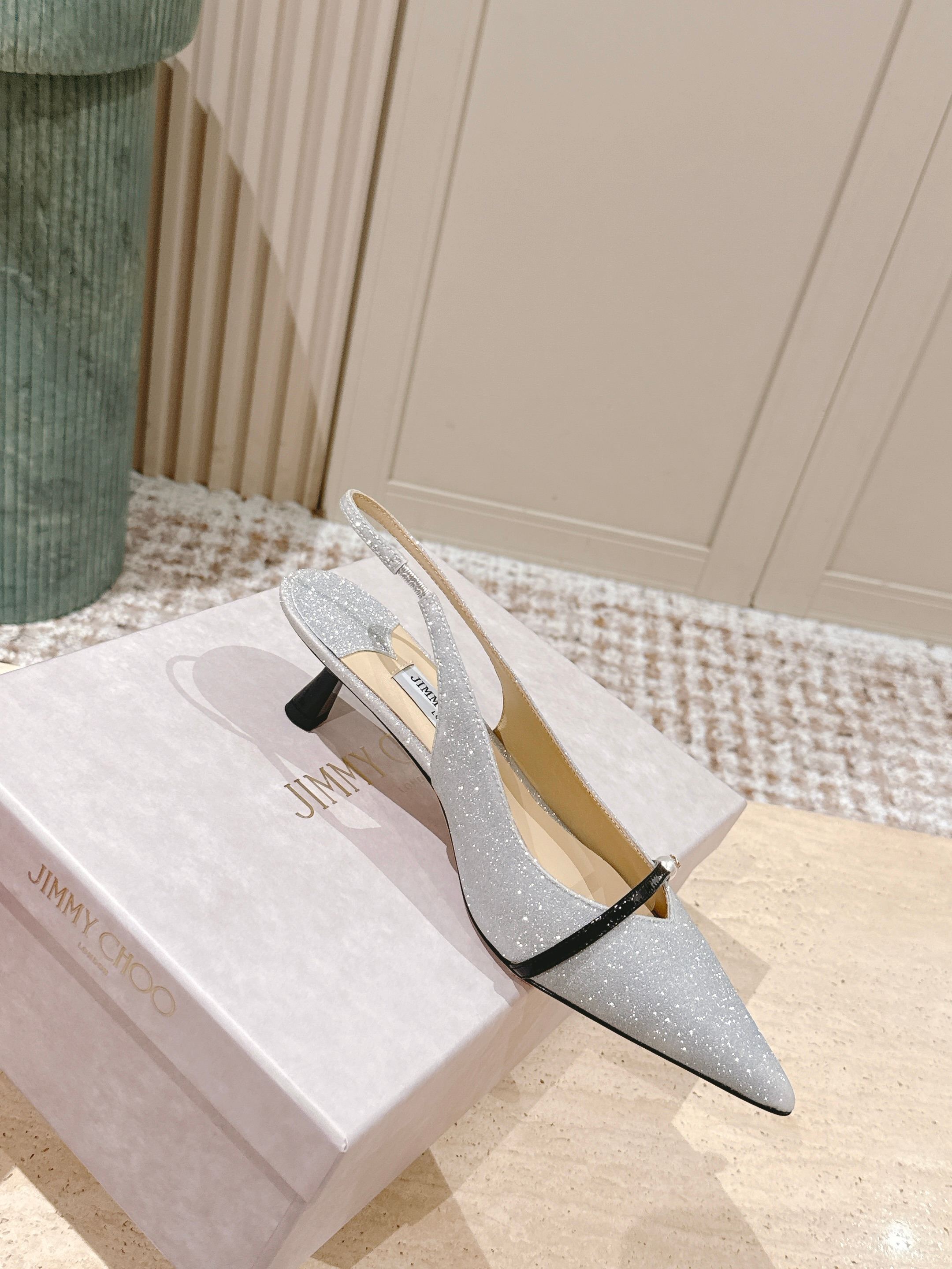 Jimmy 25 Amita Slingback 45mm Sliver Glitter & Patent Leather 431860