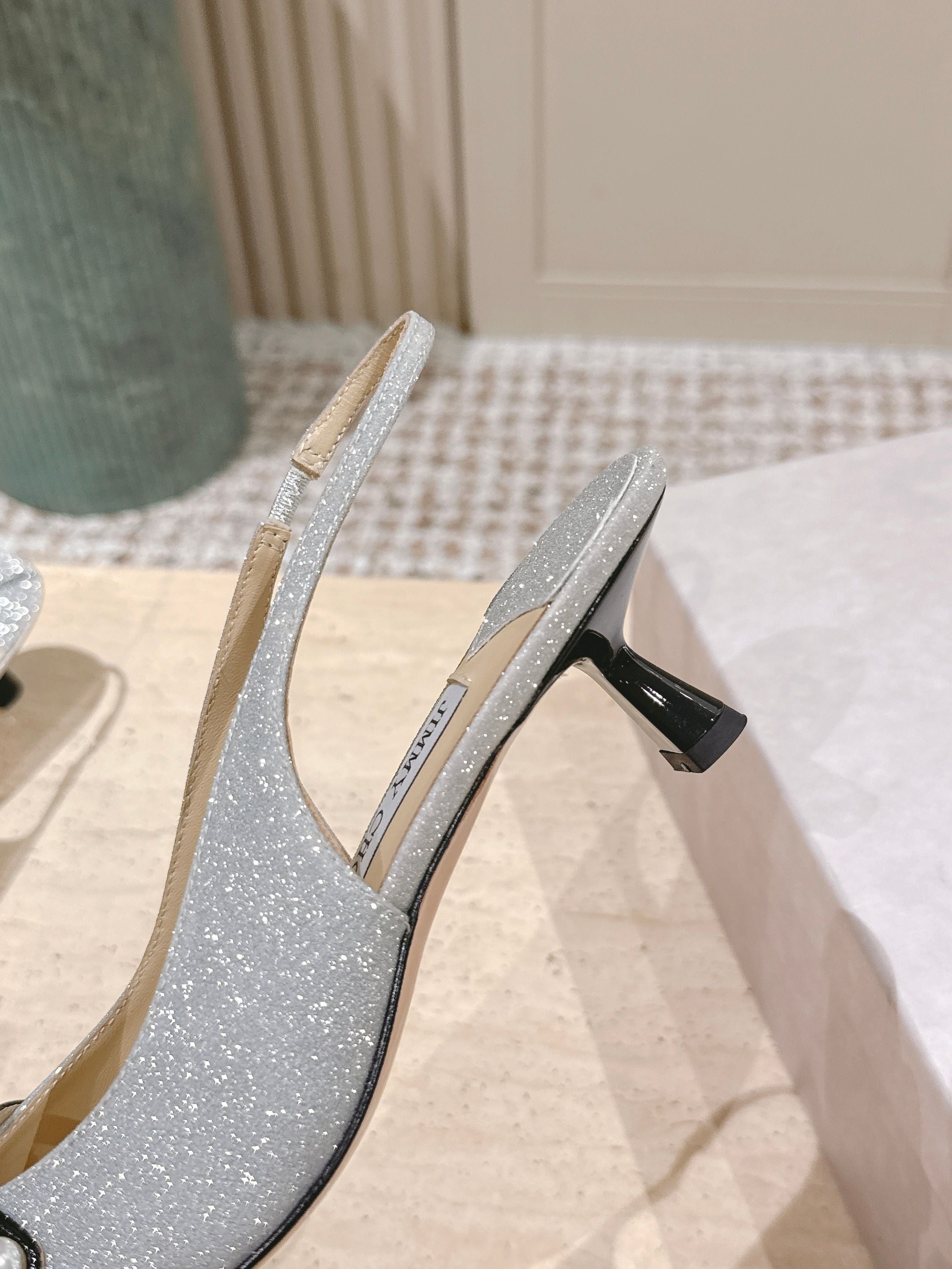Jimmy 25 Amita Slingback 45mm Sliver Glitter & Patent Leather 431860