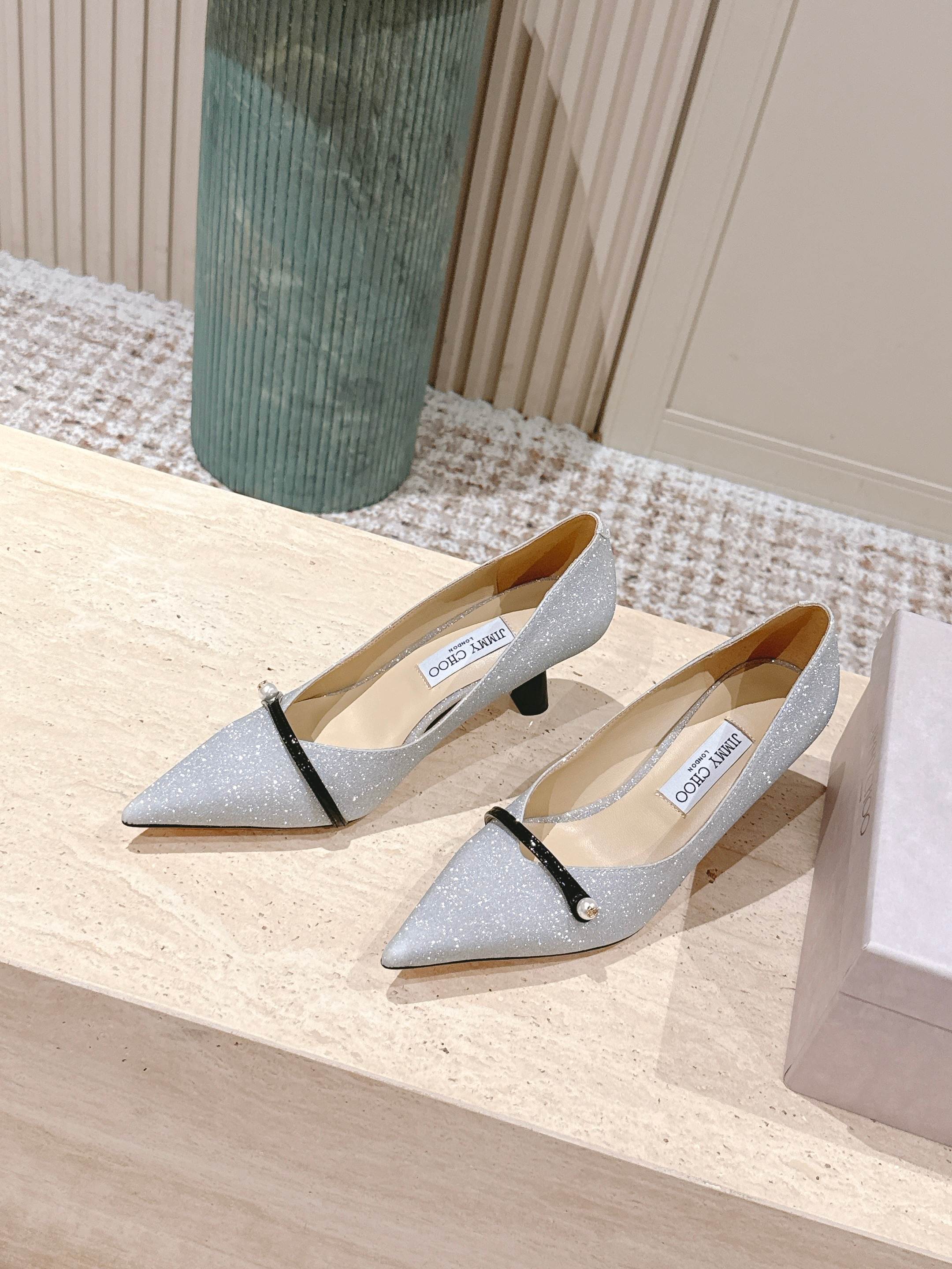 Jimmy 25 Amita Pump 65mm Sliver Glitter & Patent Leather 431864