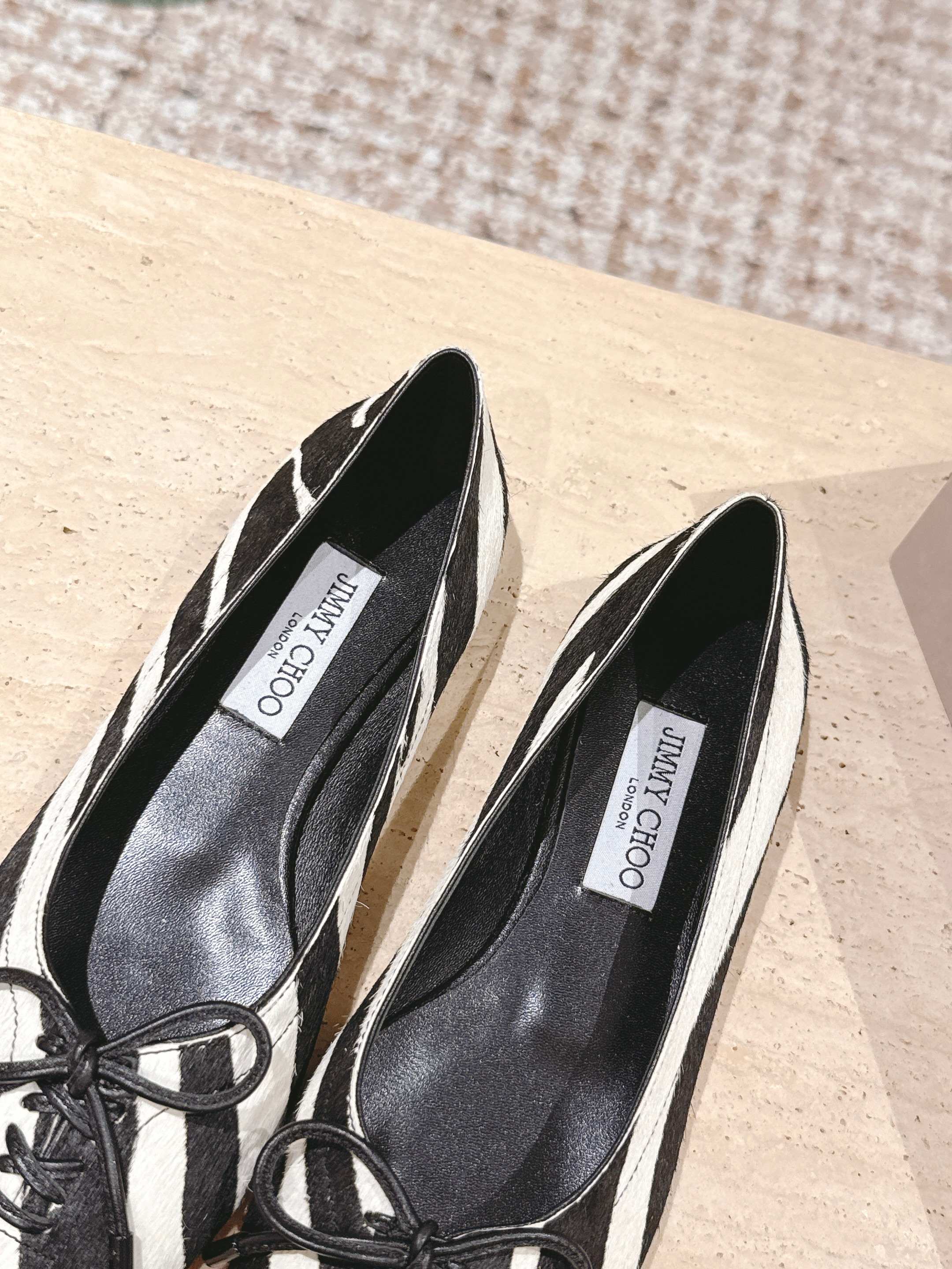 Jimmy 25s Ballet Flats 10mm Black White Zebra Hair & Sheepskin 431866