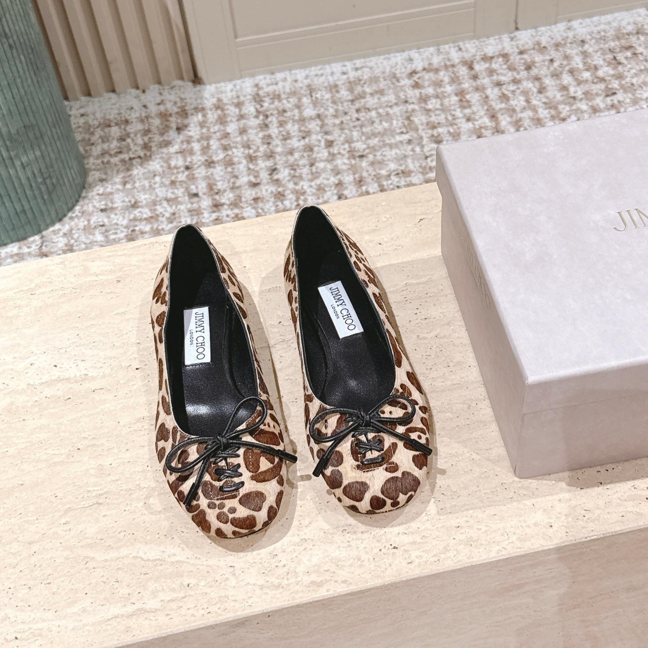 Jimmy 25s Leopard-Print Ballet Flats 10mm Zebra Hair & Sheepskin 431867