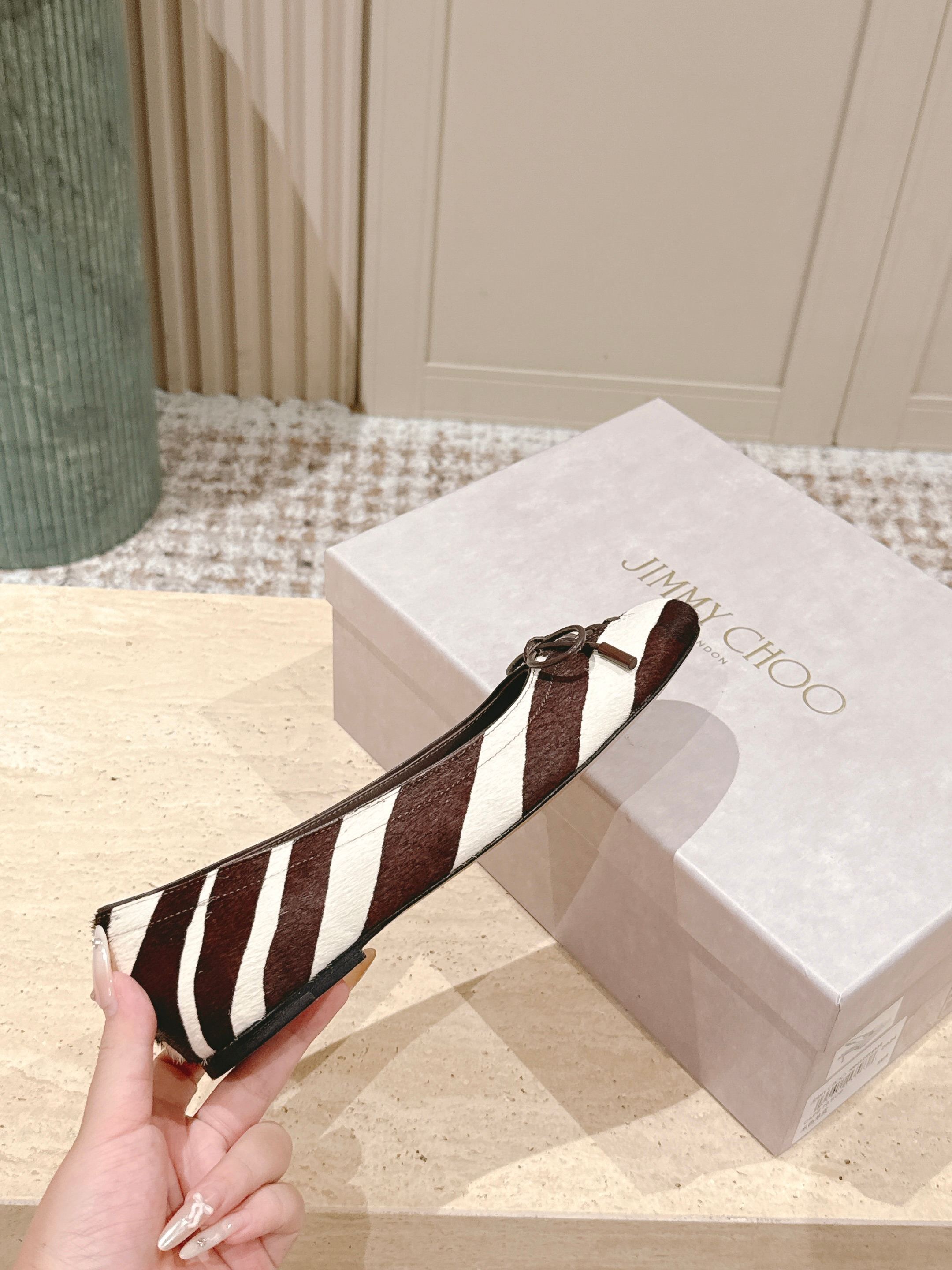 Jimmy 25s Ballet Flats 10mm Brown White Zebra Hair & Sheepskin 431868