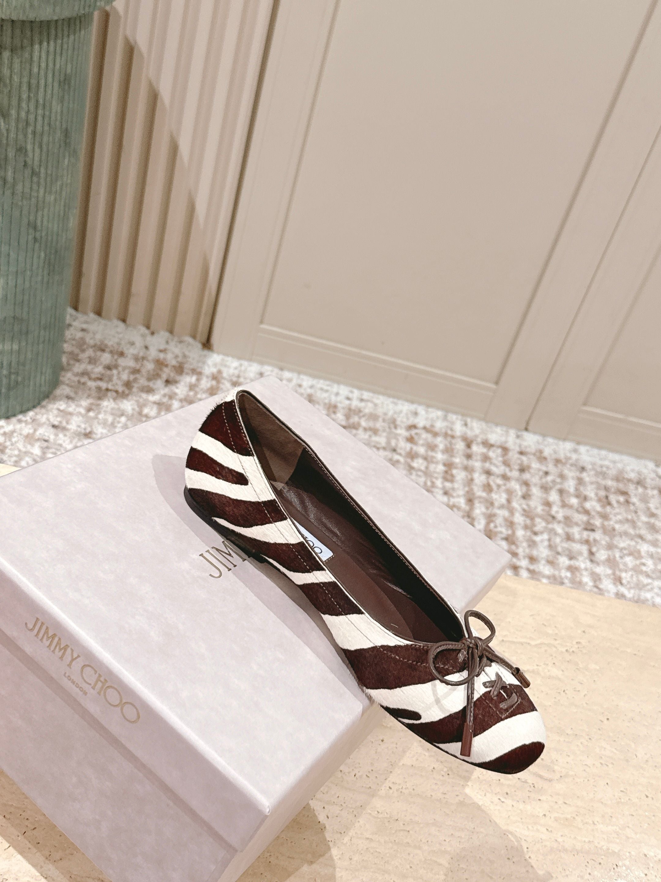 Jimmy 25s Ballet Flats 10mm Brown White Zebra Hair & Sheepskin 431868