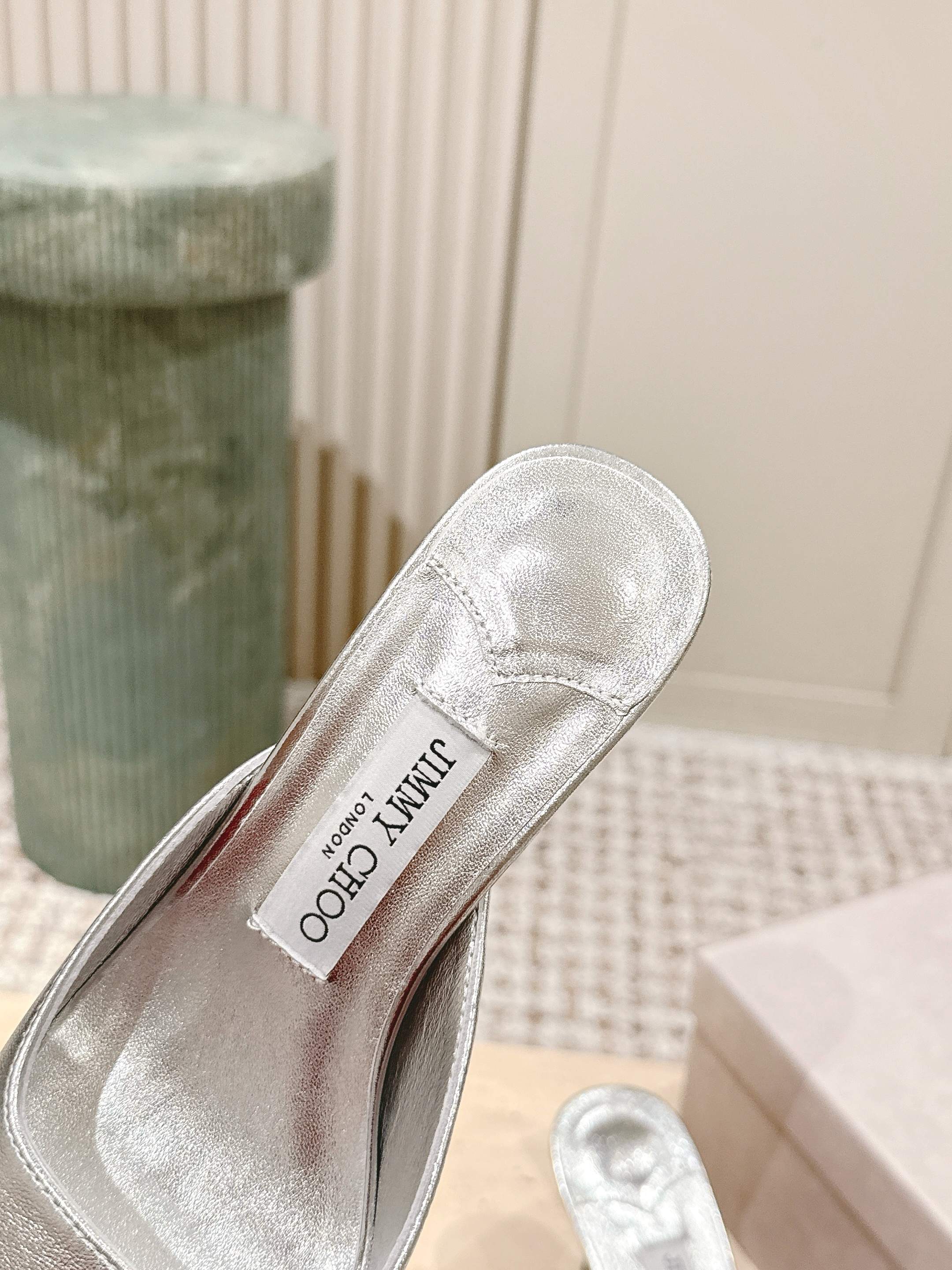 Jimmy 25s Skye Satin Mules 70mm Sliver Leather 431869