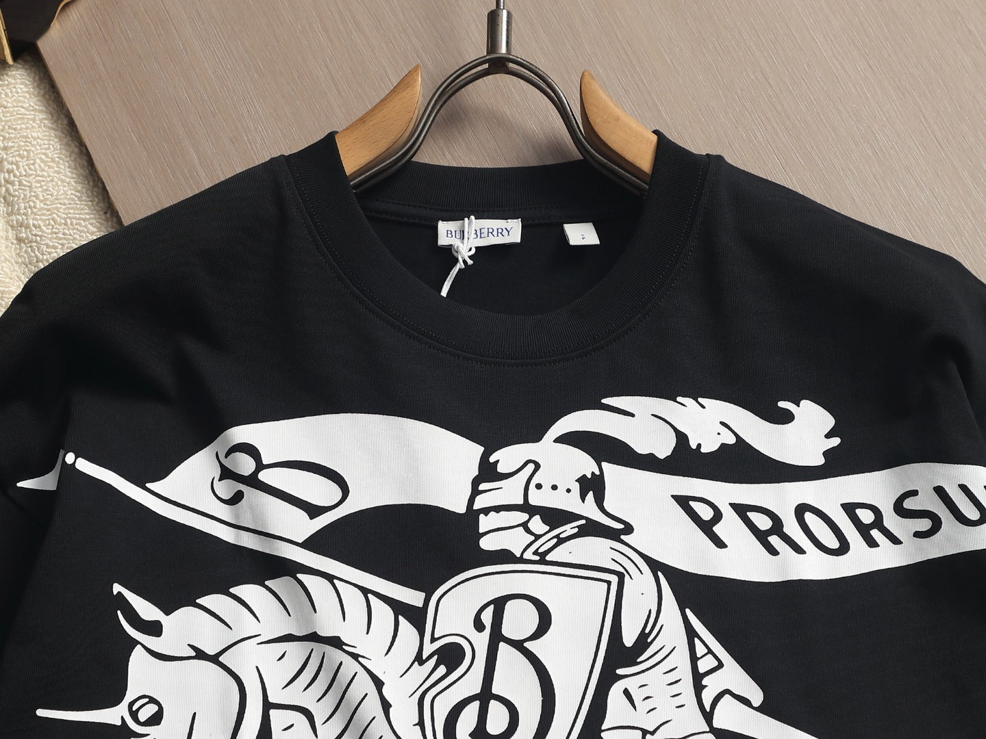 Burberry Men Knight Oversized T-Shirt Black White Cotton