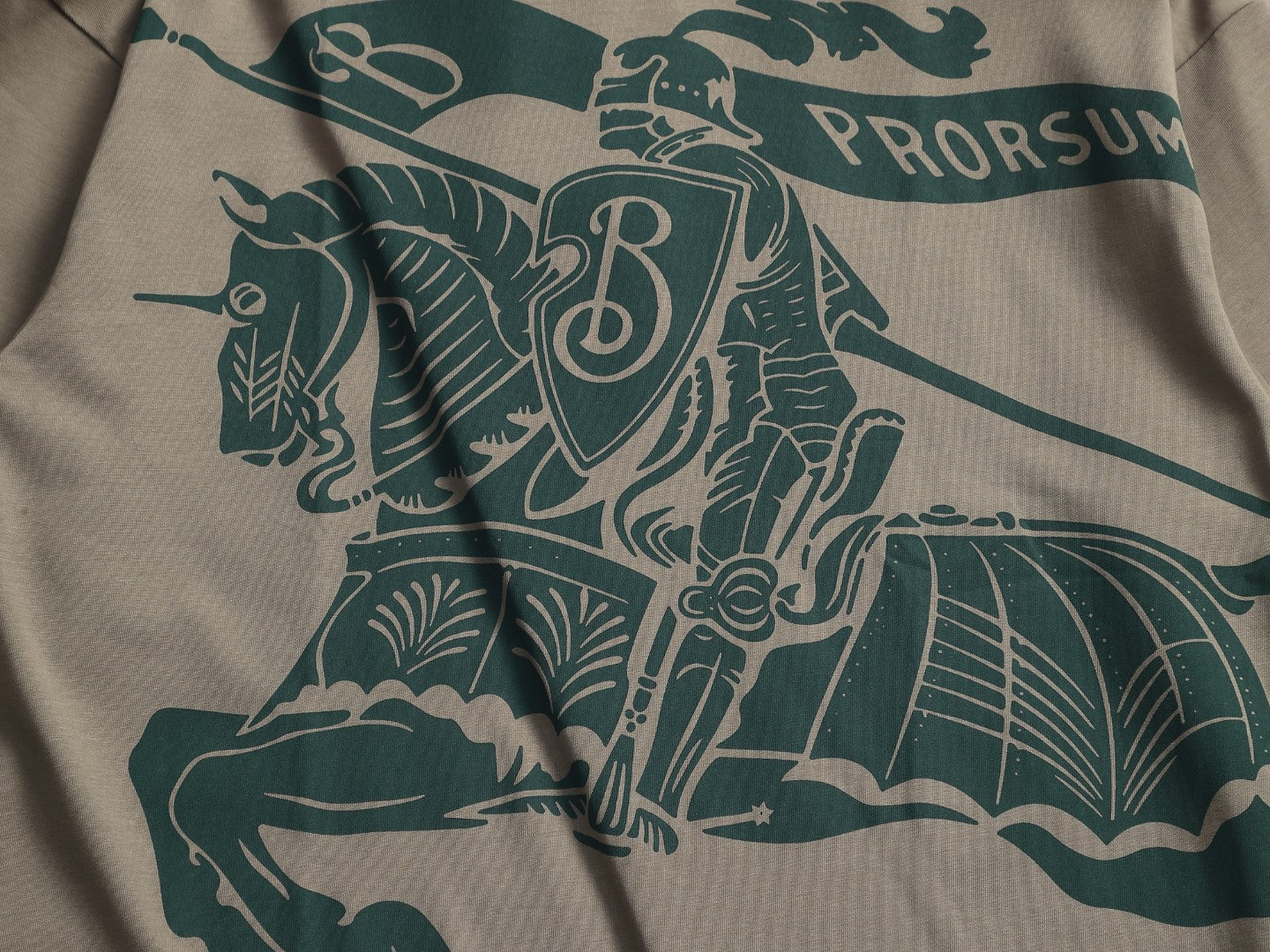 Burberry Men Knight Oversized T-Shirt Green Taupe Cotton
