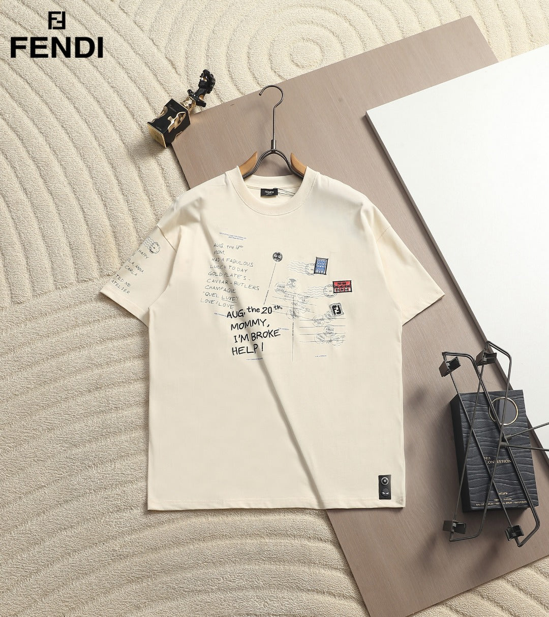 Fendi Men Oversized T-Shirt Cream Cotton