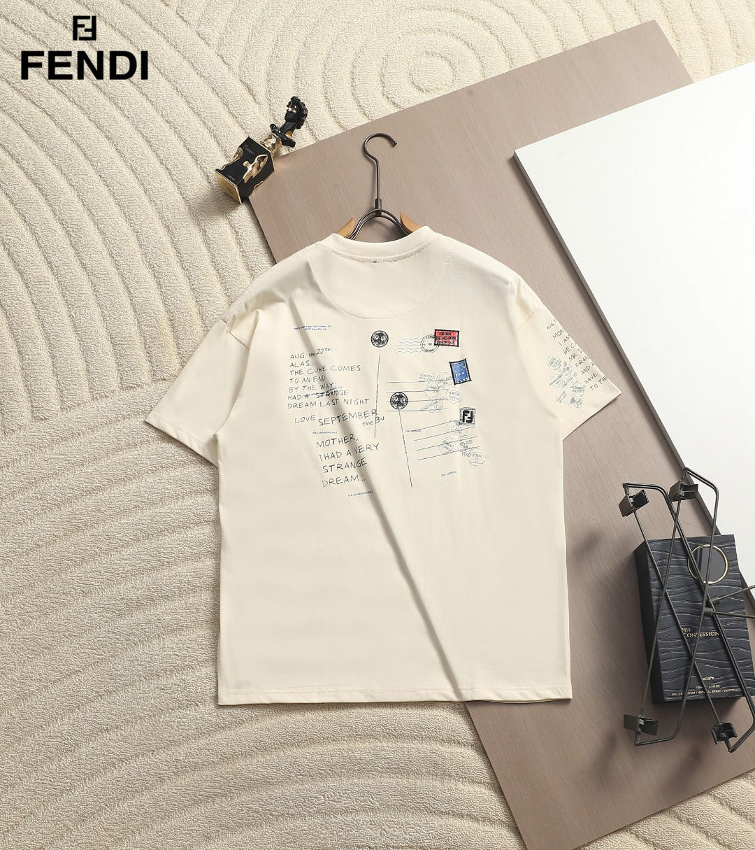 Fendi Men Oversized T-Shirt Cream Cotton