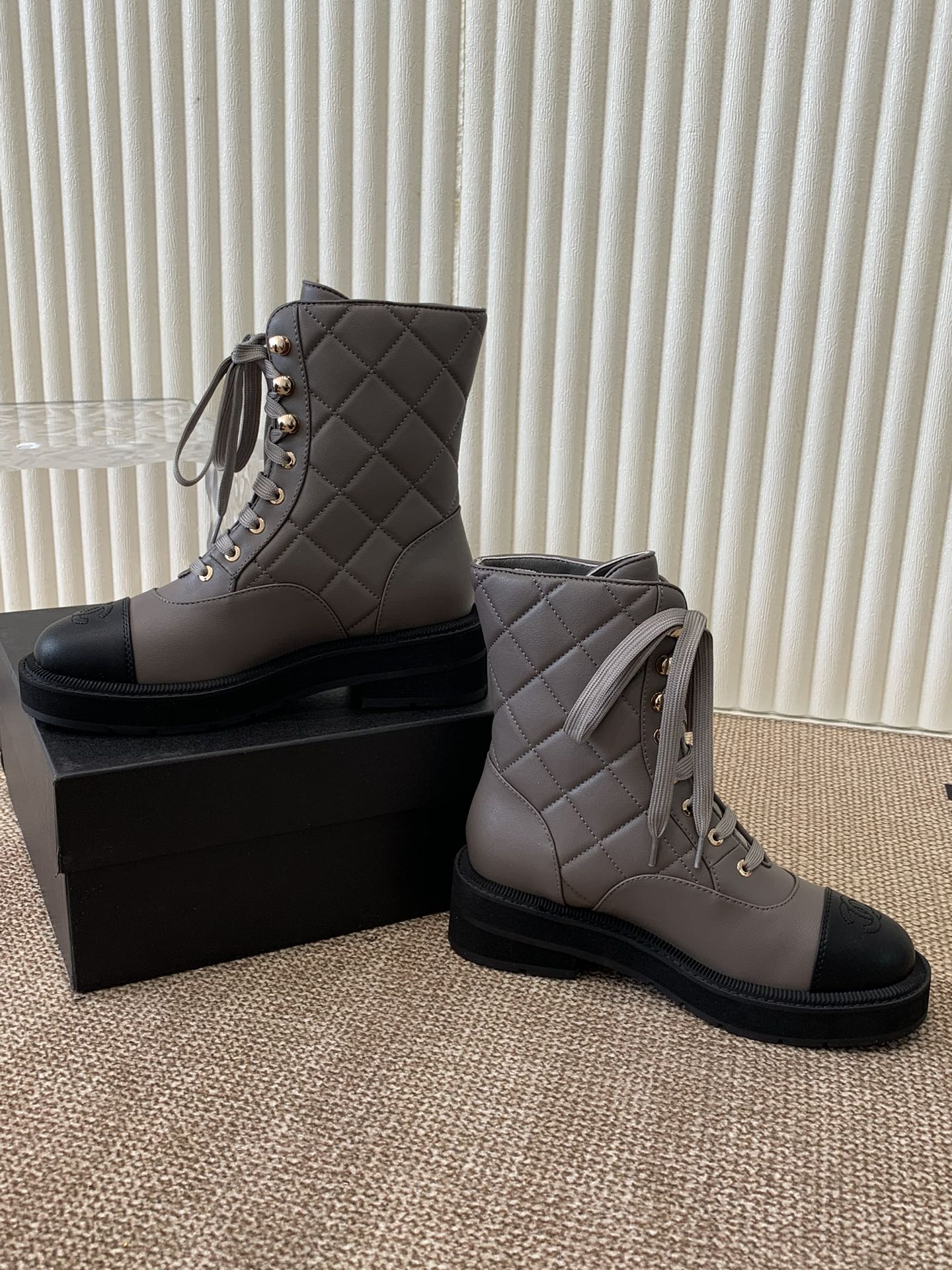 Chanel Electric Show Ankle Boot jBrown and Black Leather 507523