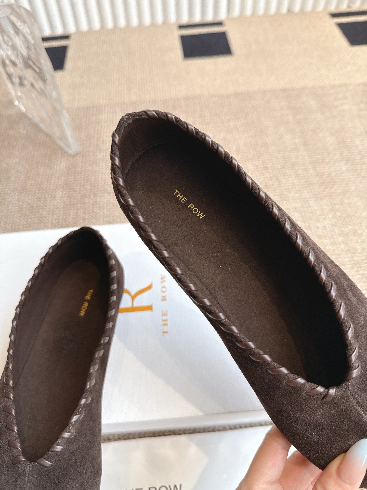 The Row 25ss Ballet Flat Dark Brown Nubuck Leather 443303