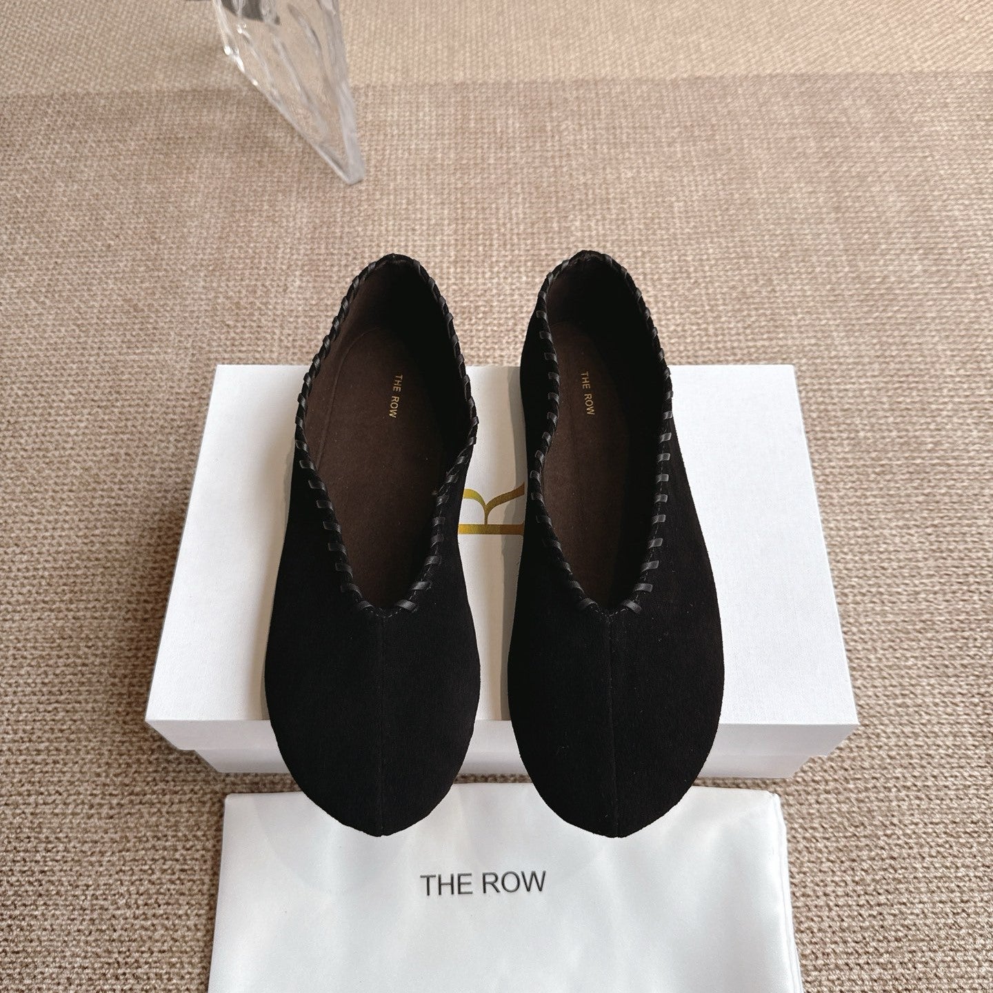 The Row 25ss Ballet Flat Black Nubuck Leather 443305