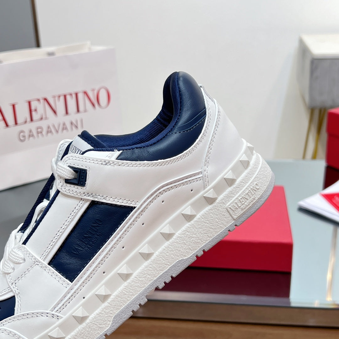 Valentino 25s Garavani Freedots Sneakers In White Mix Dark Navy Blue Lambskin