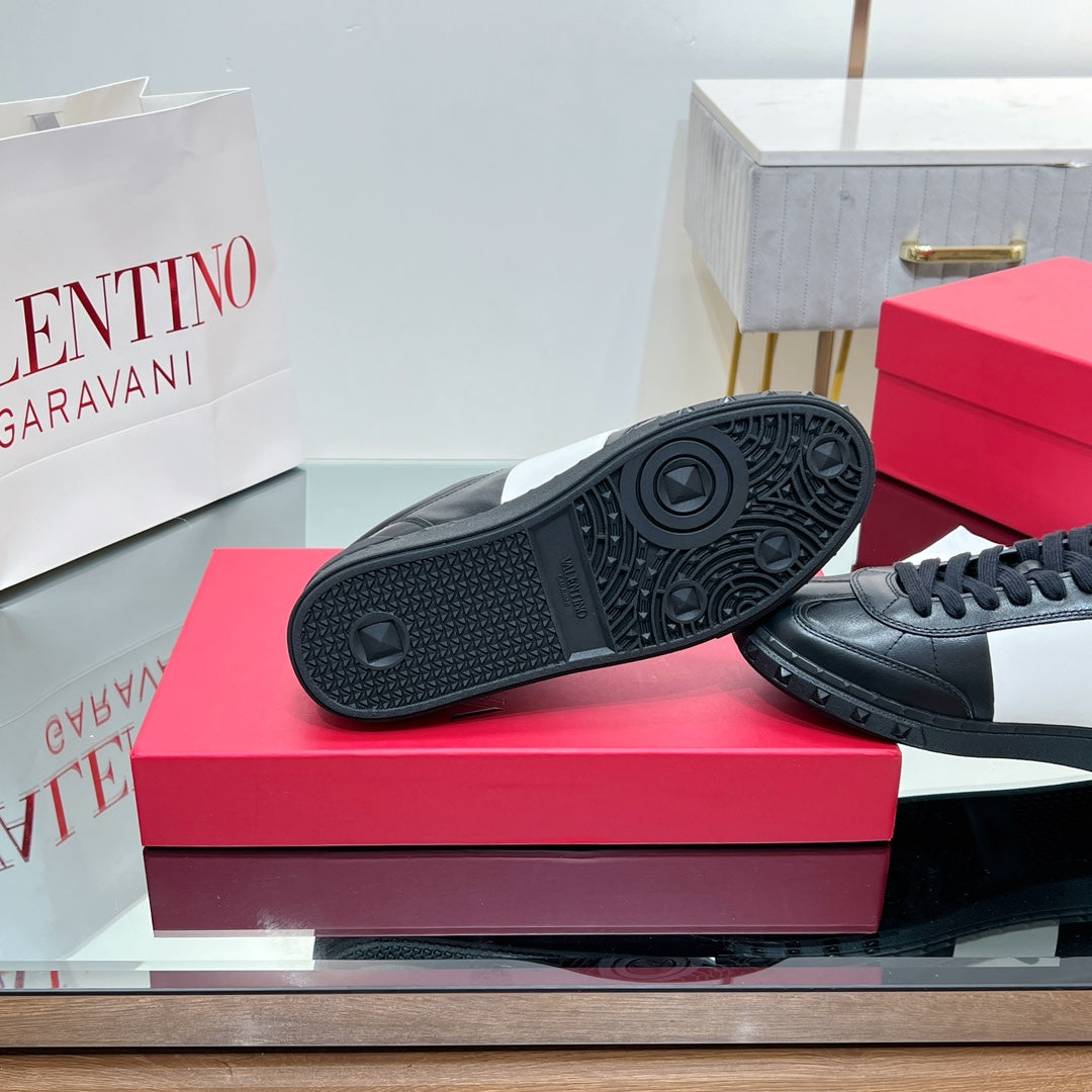 Valentino 25s Upvillage Sneakers In White Mix Black Lambskin