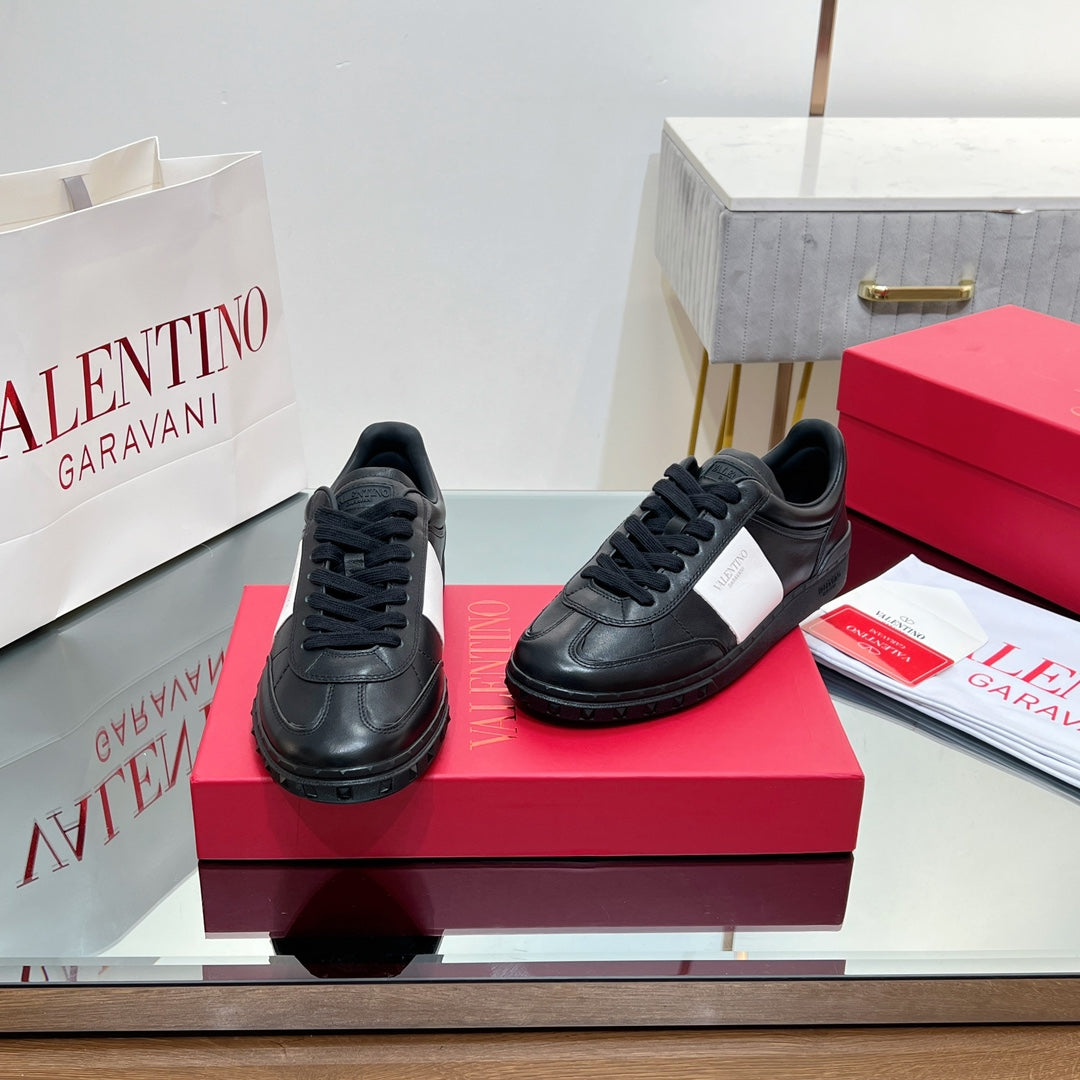 Valentino 25s Upvillage Sneakers In White Mix Black Lambskin