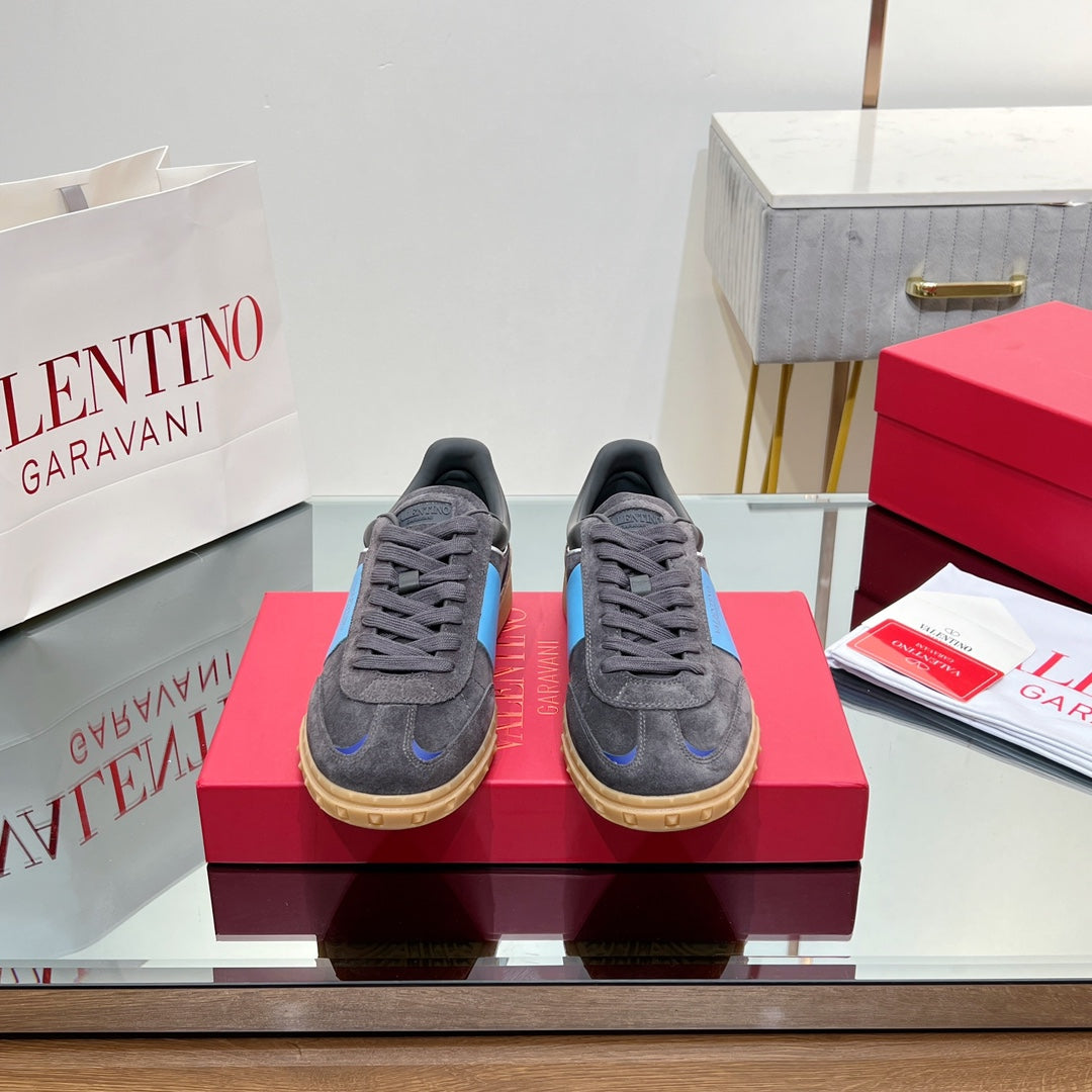Valentino 25s Upvillage Sneakers In Dark Grey Mix Blue Suede