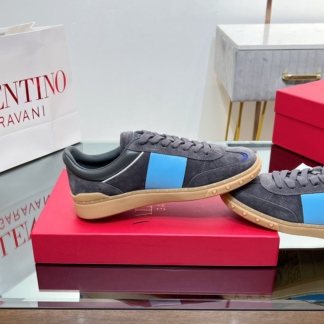 Valentino 25s Upvillage Sneakers In Dark Grey Mix Blue Suede