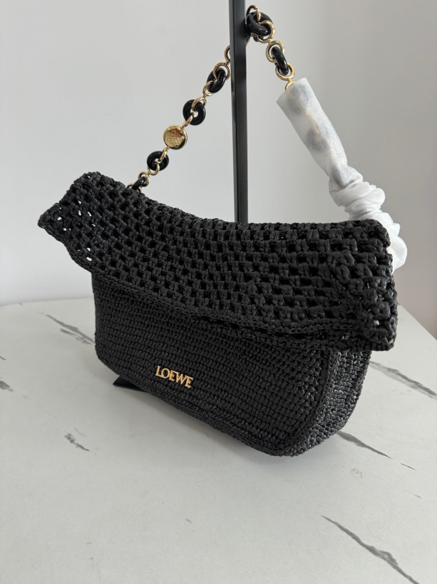 Loewe Medium Ola Bag 26 Black Raffia