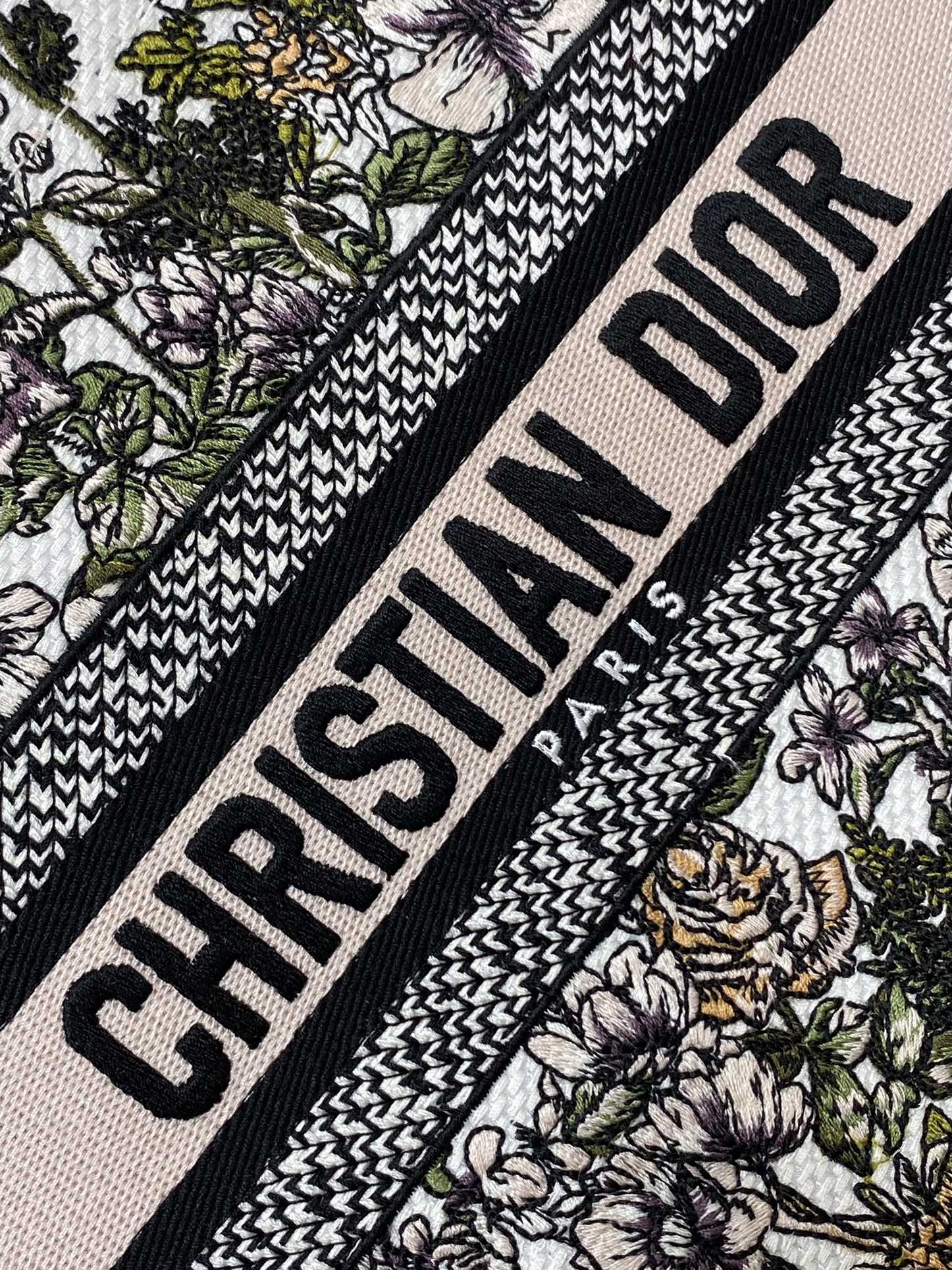 CD Small Dior Book Tote Full Floral Motif White Pink Cotton