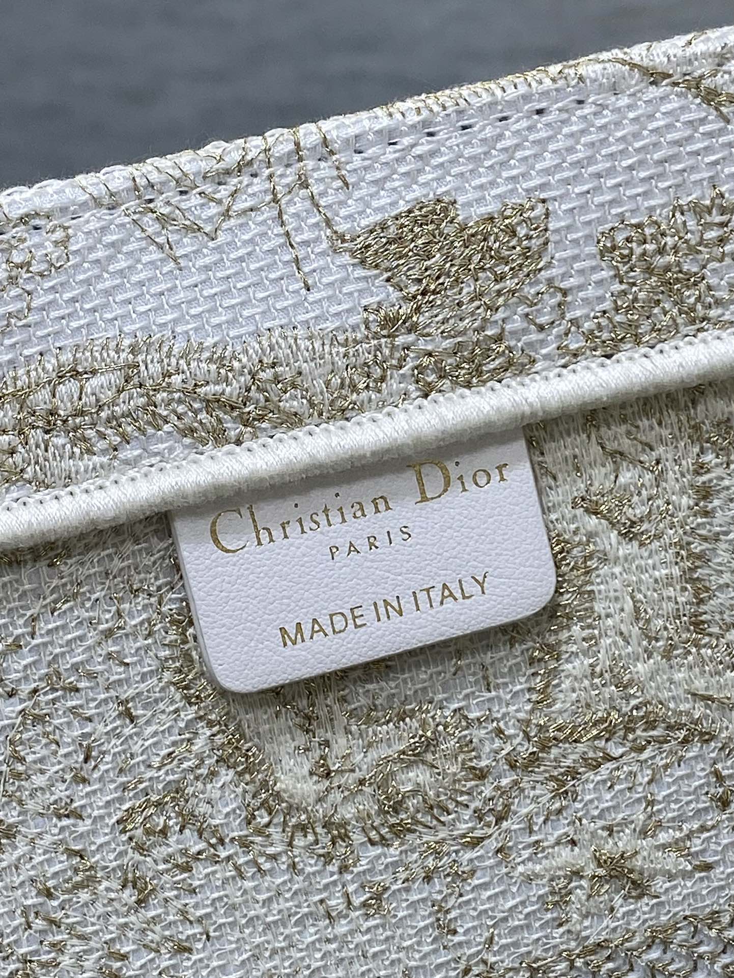 CD Medium Dior Book Tote Tiger Motif White Beige Cotton
