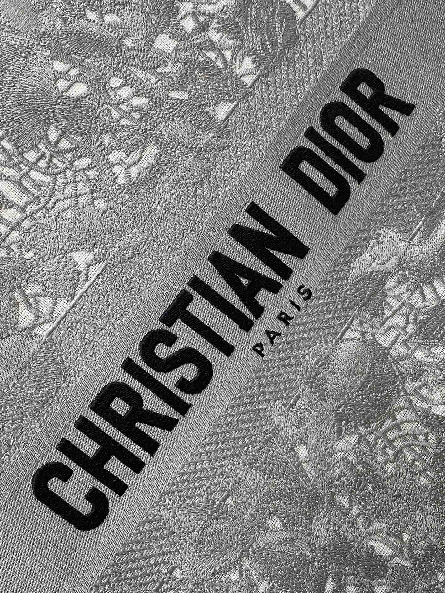 CD Large Dior Book Tote Scotland’s National Flower Pattern Grey Cotton