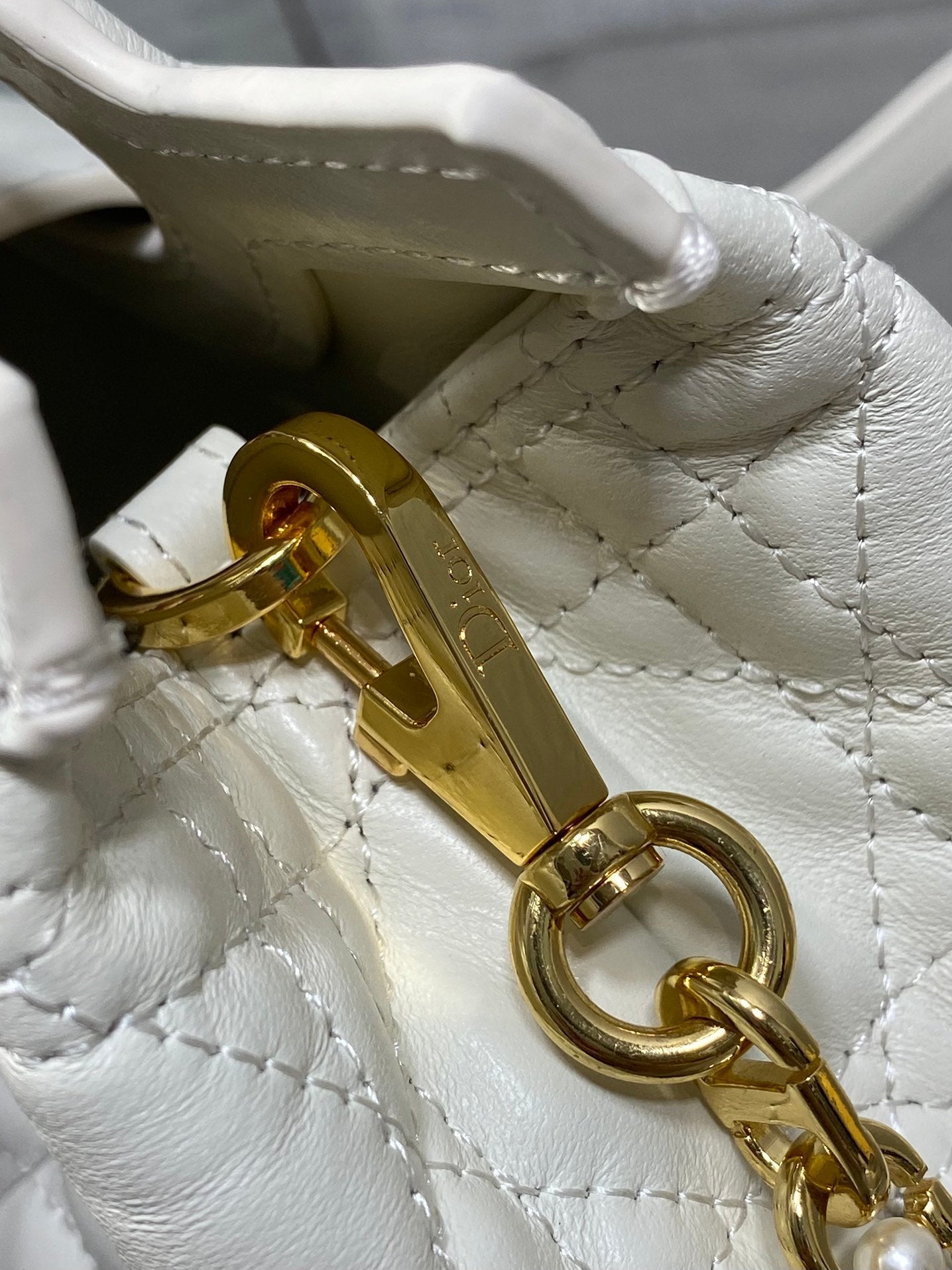 CD Jolie Top Handle Mini Bag 18.5cm White Cannage Lambskin GHW