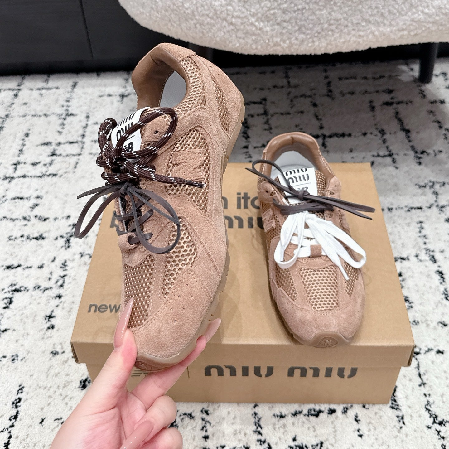 Miu 530 Casual Sneaker Light Brown Suede Mesh 880613