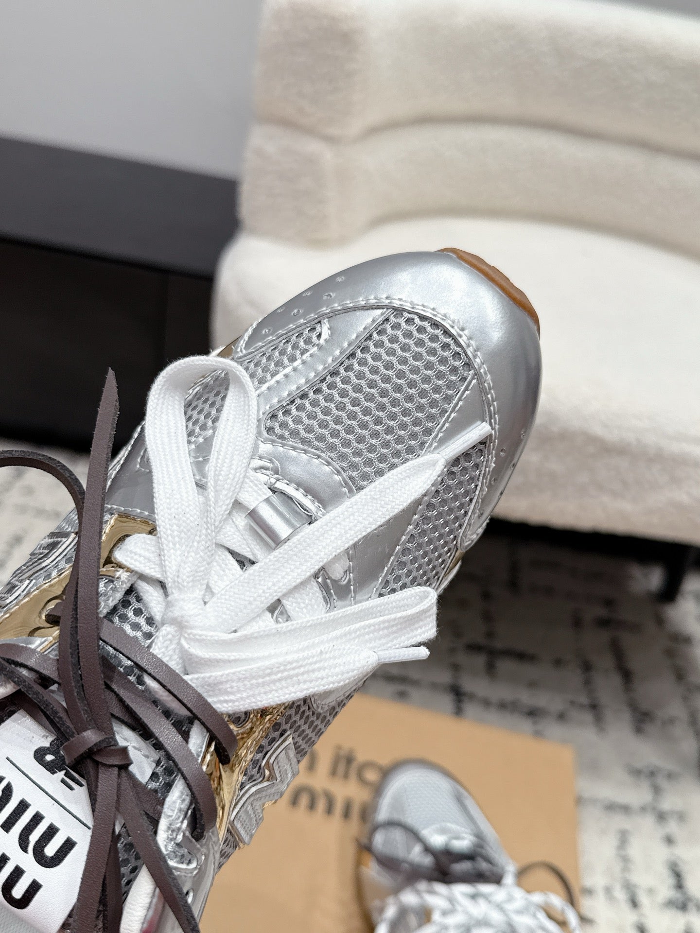 Miu 530 Casual Sneaker Sliver Mesh Metalic Leather 880614