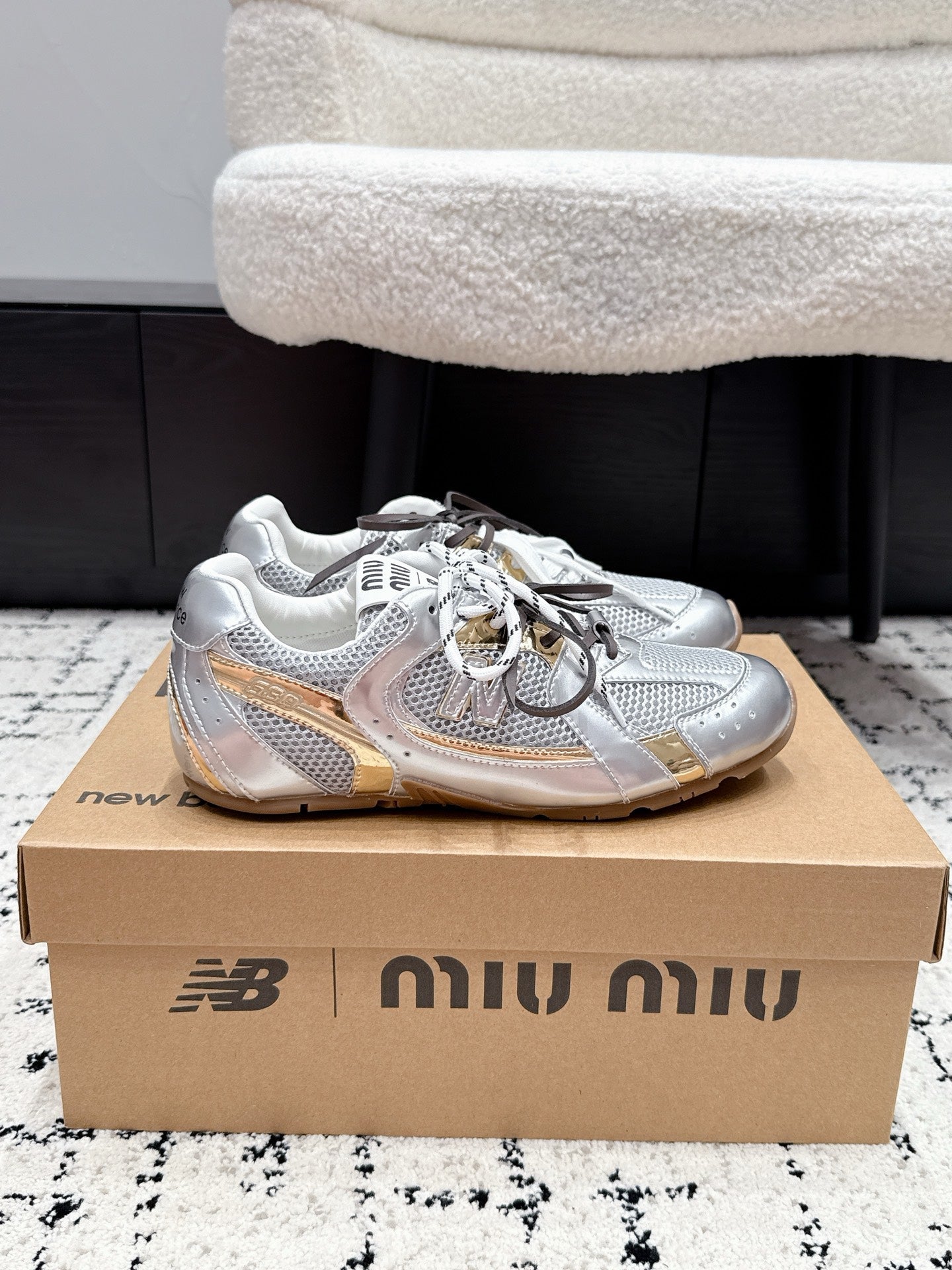 Miu 530 Casual Sneaker Sliver Mesh Metalic Leather 880614