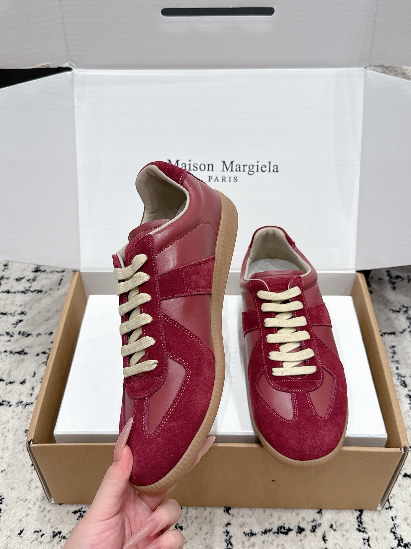 MM6 Replica Casual Sneaker Burgundy Sheepskin Suede 881181