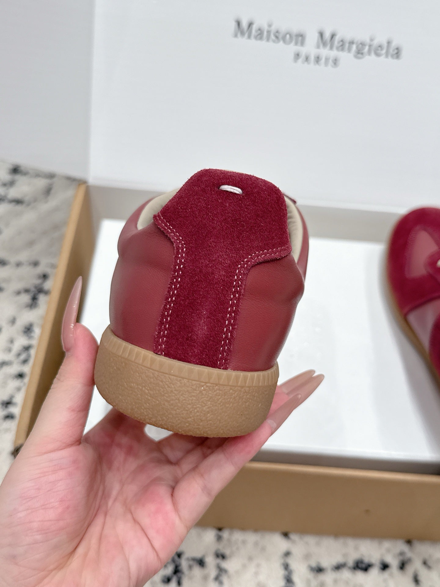 MM6 Replica Casual Sneaker Burgundy Sheepskin Suede 881181