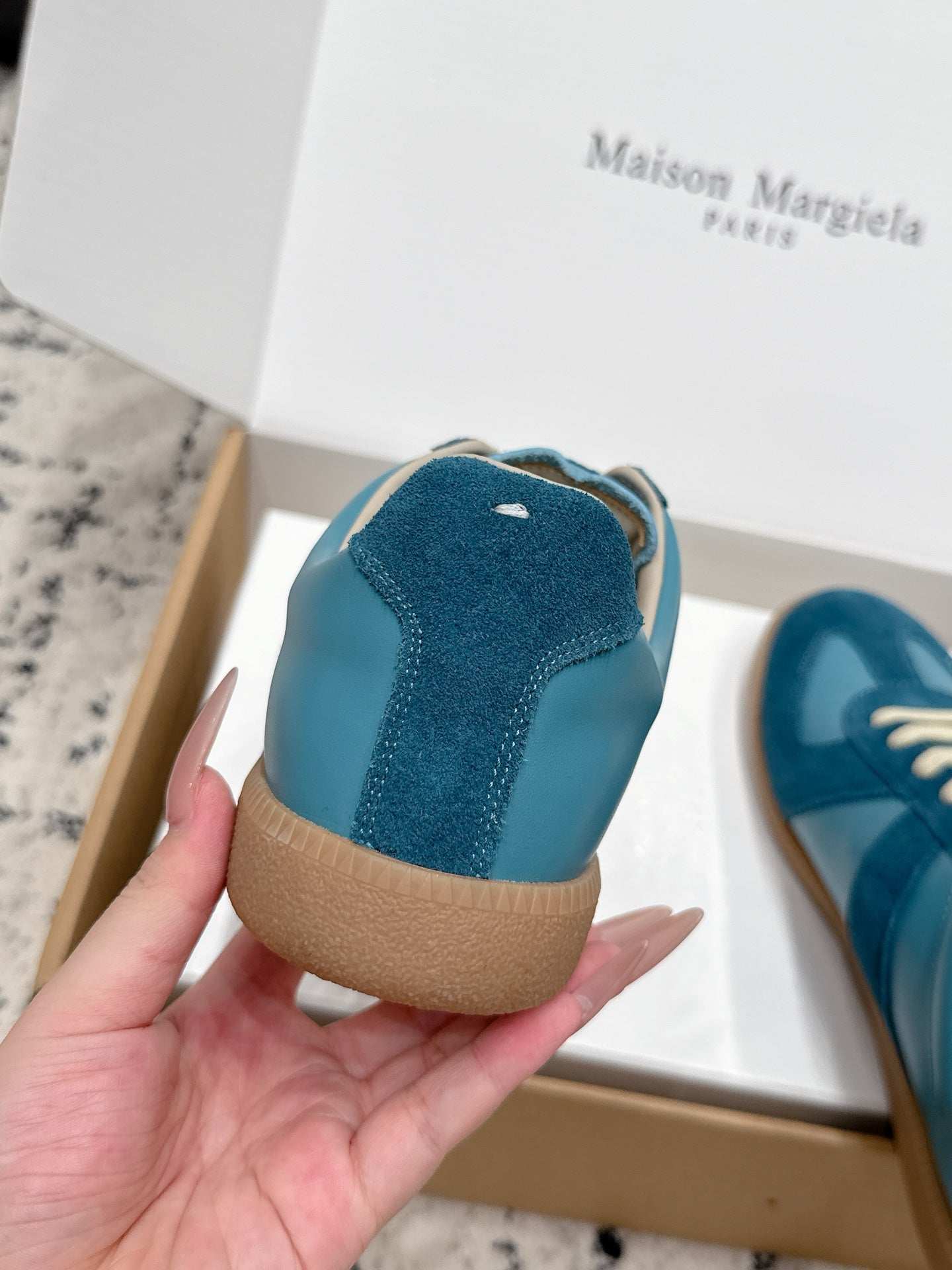MM6 Replica Casual Sneaker Blue -Green Sheepskin Suede 881201