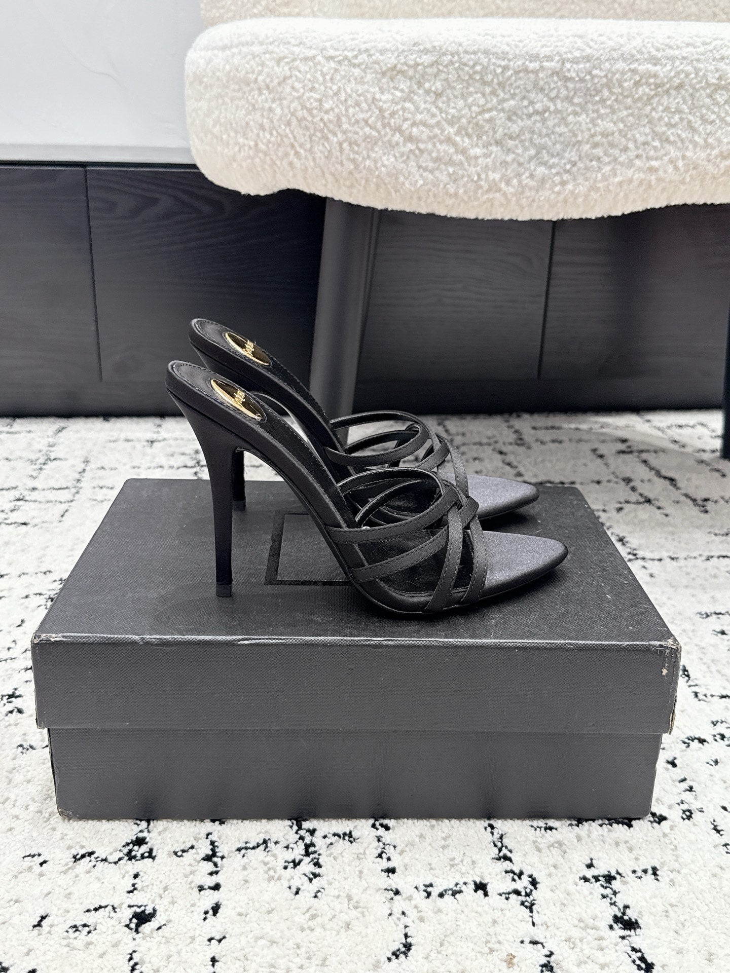YSL Kate Mule 10.5cm Black Satin 847146