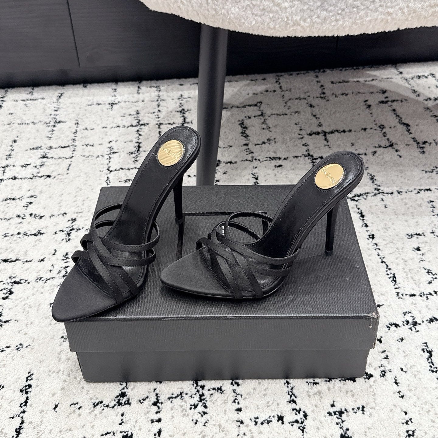 YSL Kate Mule 10.5cm Black Satin 847146