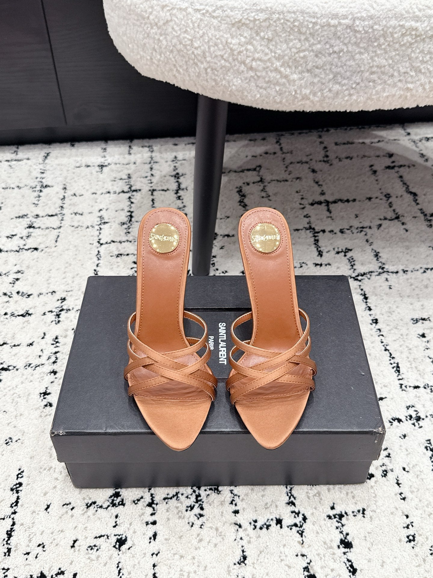 YSL Kate Mule 10.5cm Brown Satin 847150
