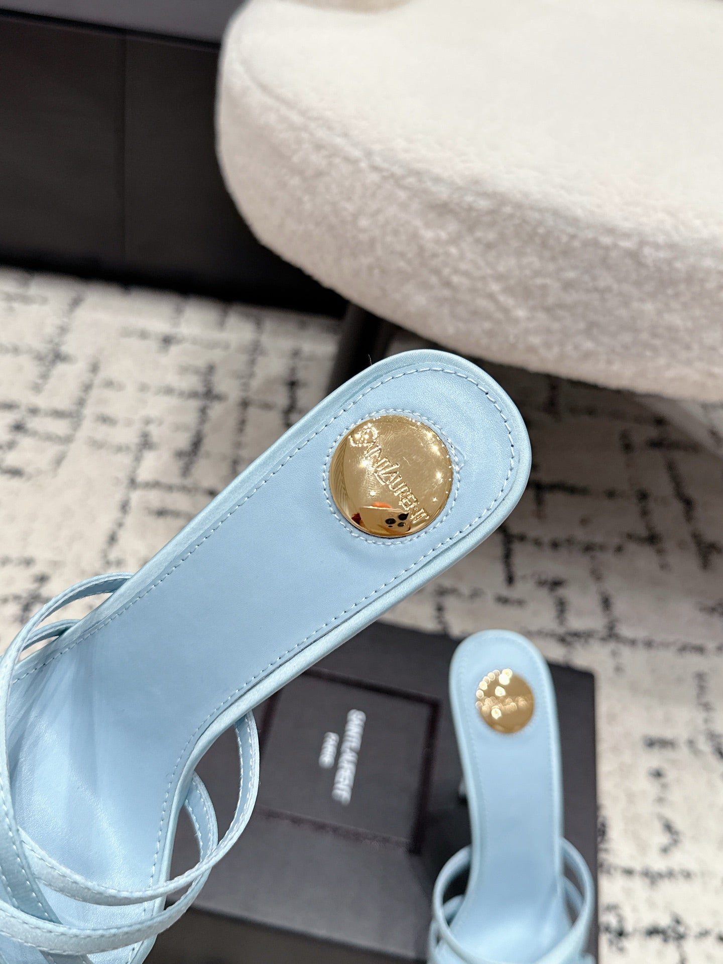 YSL Kate Mule 10.5cm Light Blue Satin 847151