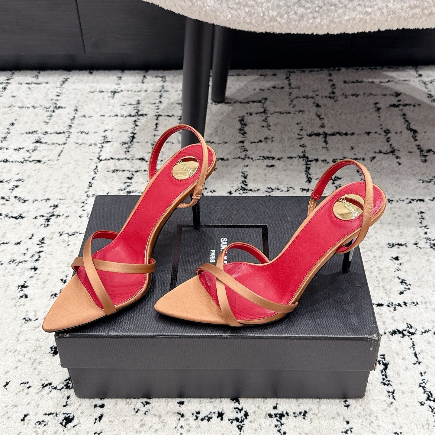 YSL Kirat Sandal 9.5cm Brown Satin 847153