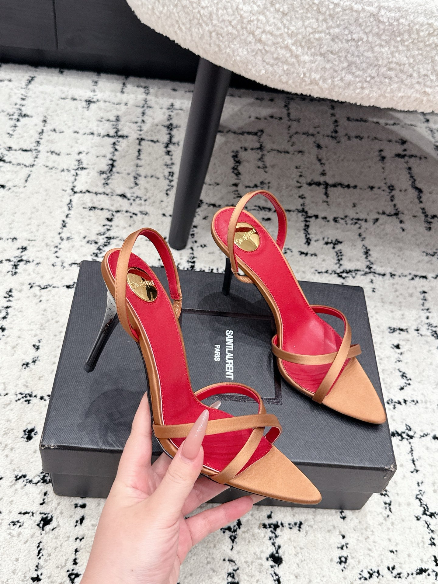 YSL Kirat Sandal 9.5cm Brown Satin 847153