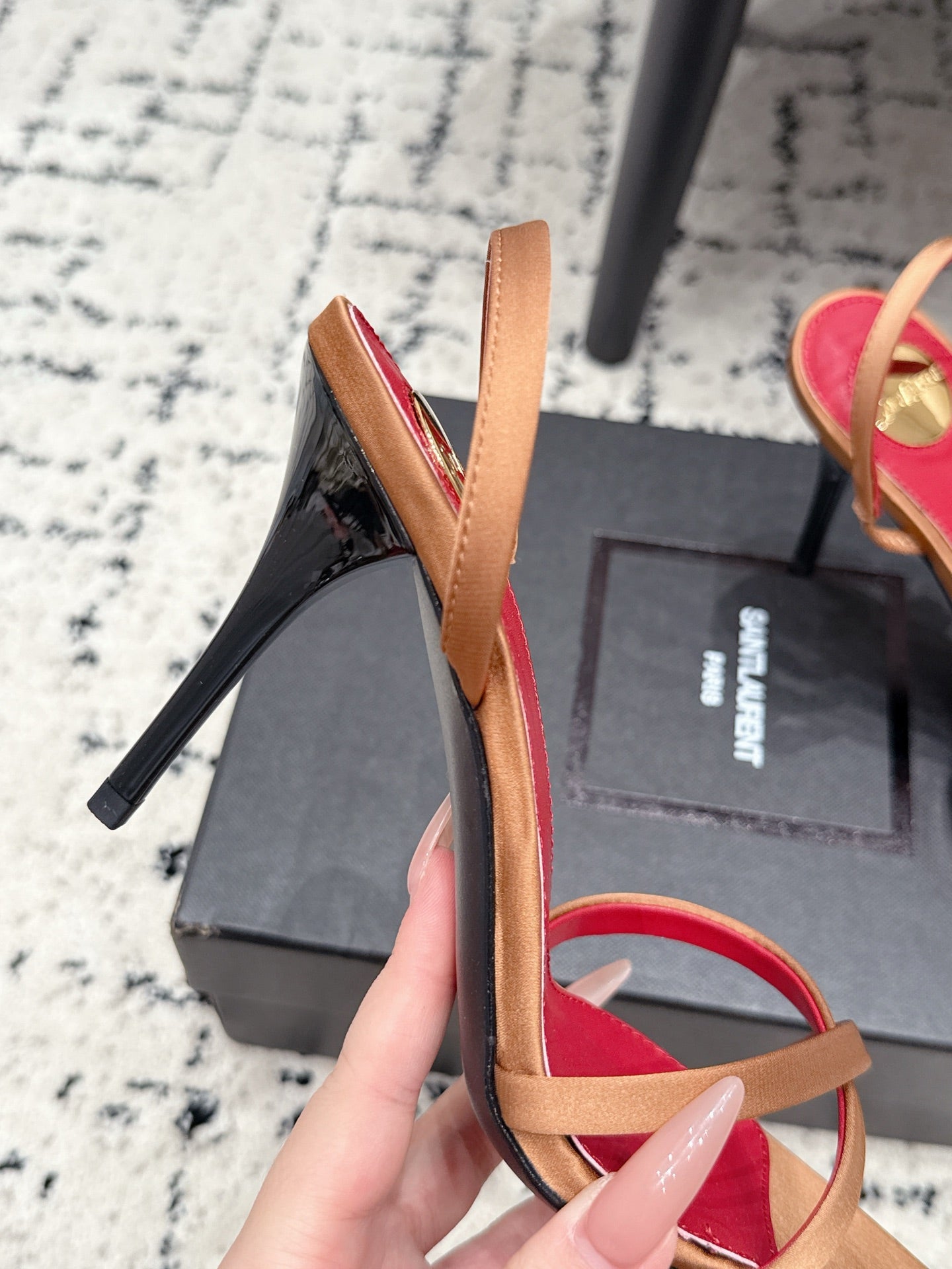 YSL Kirat Sandal 9.5cm Brown Satin 847153