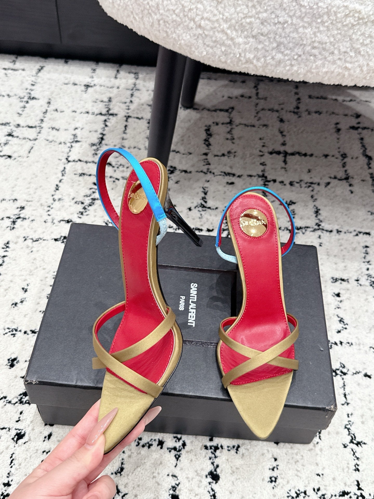 YSL Kirat Sandal 9.5cm Gold Satin 847156