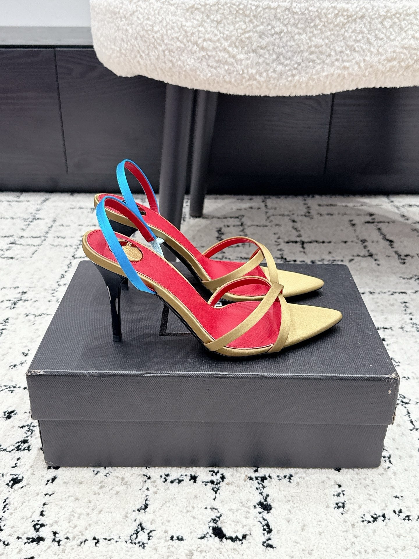 YSL Kirat Sandal 9.5cm Gold Satin 847156