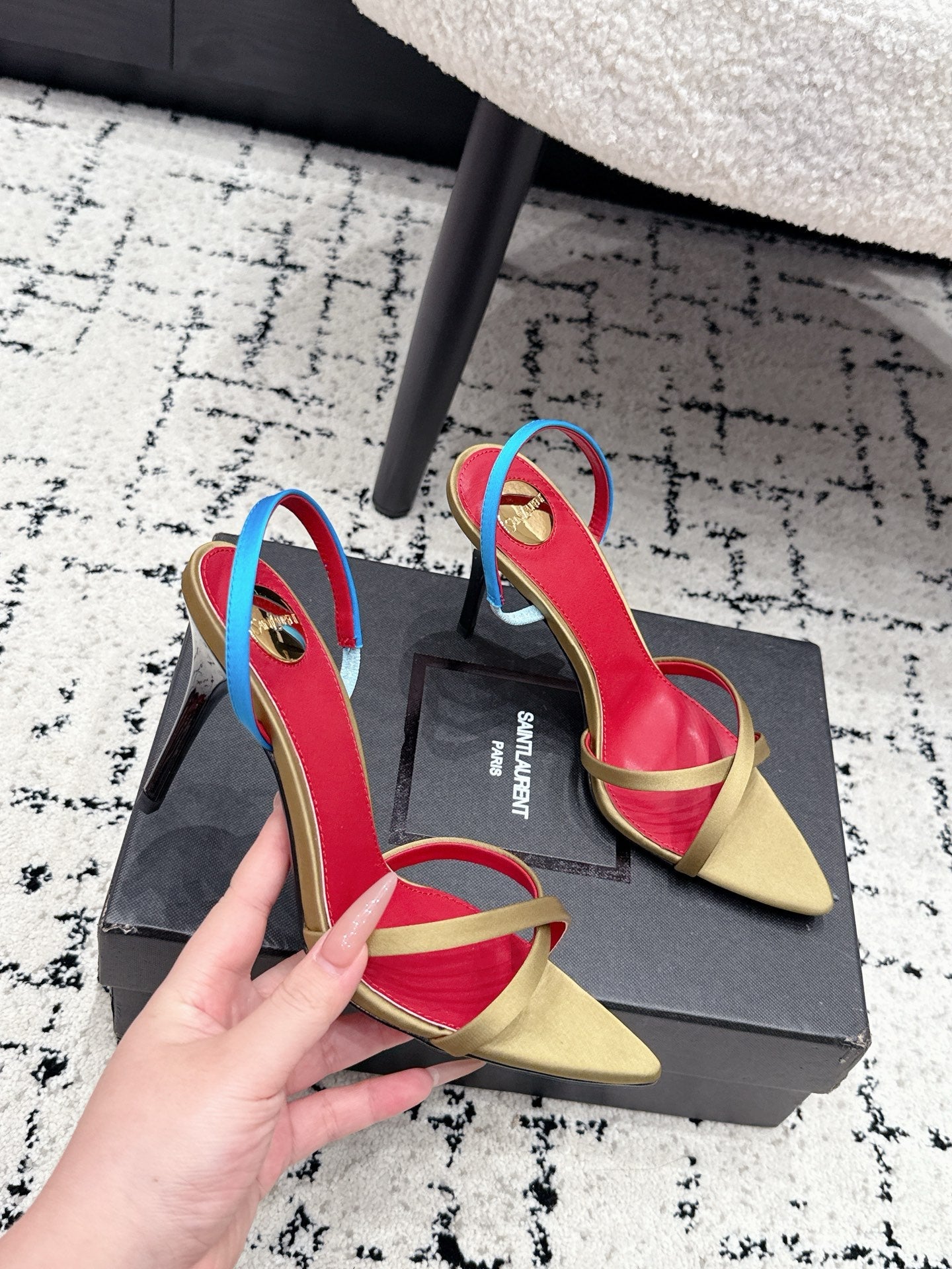 YSL Kirat Sandal 9.5cm Gold Satin 847156