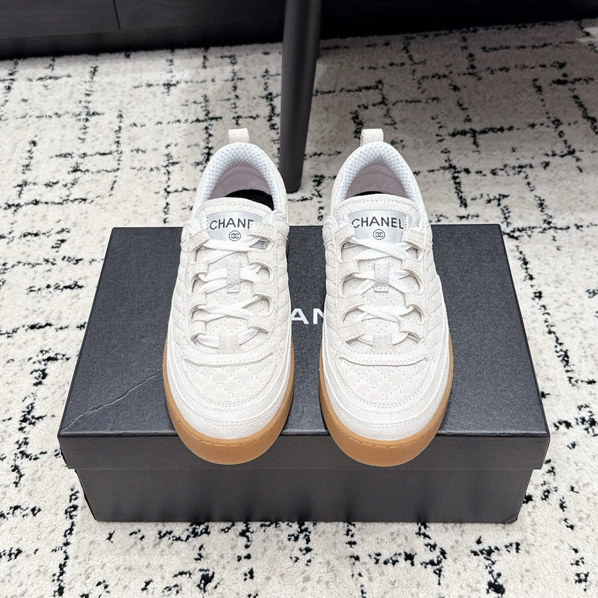 Chanel 26s Quilted Sneakers In White Suede
