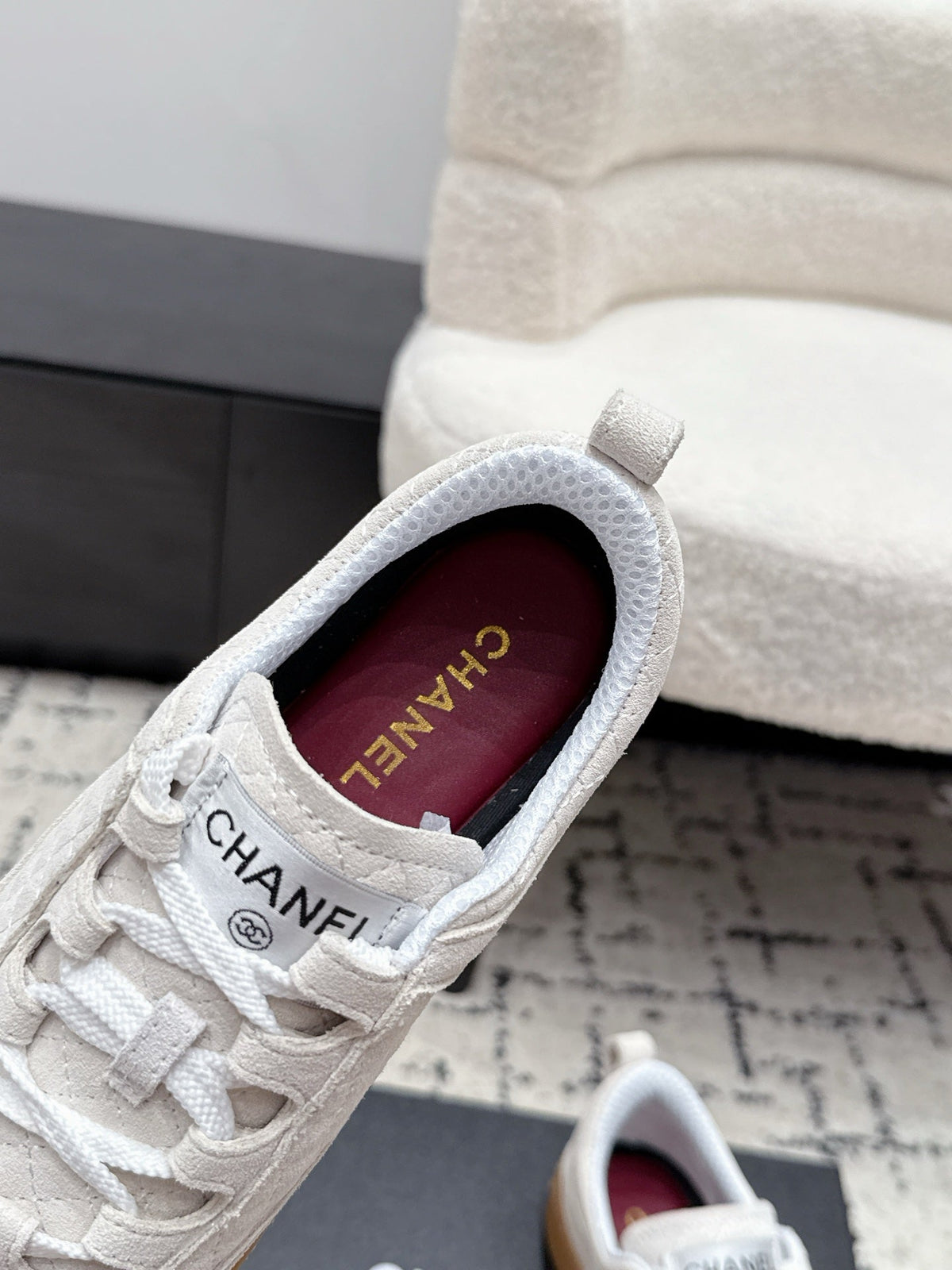 Chanel 26s Quilted Sneakers In White Suede
