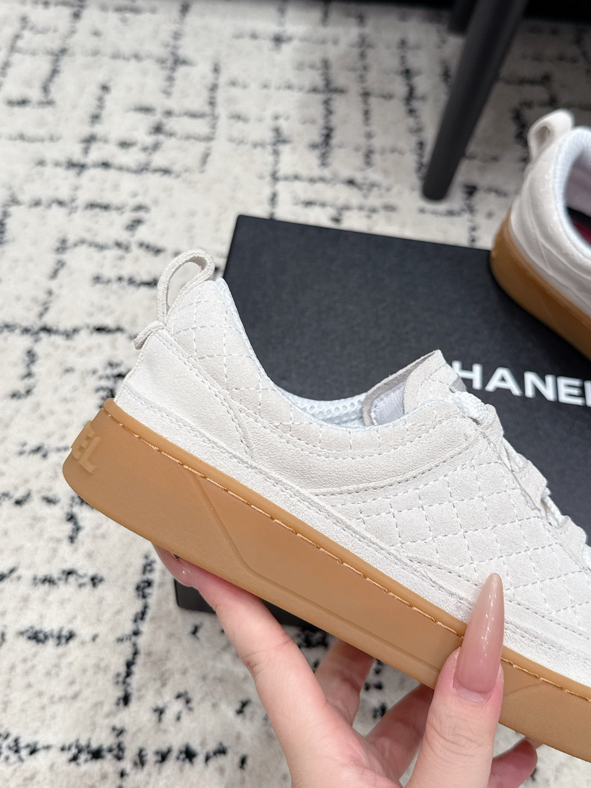 Chanel 26s Quilted Sneakers In White Suede