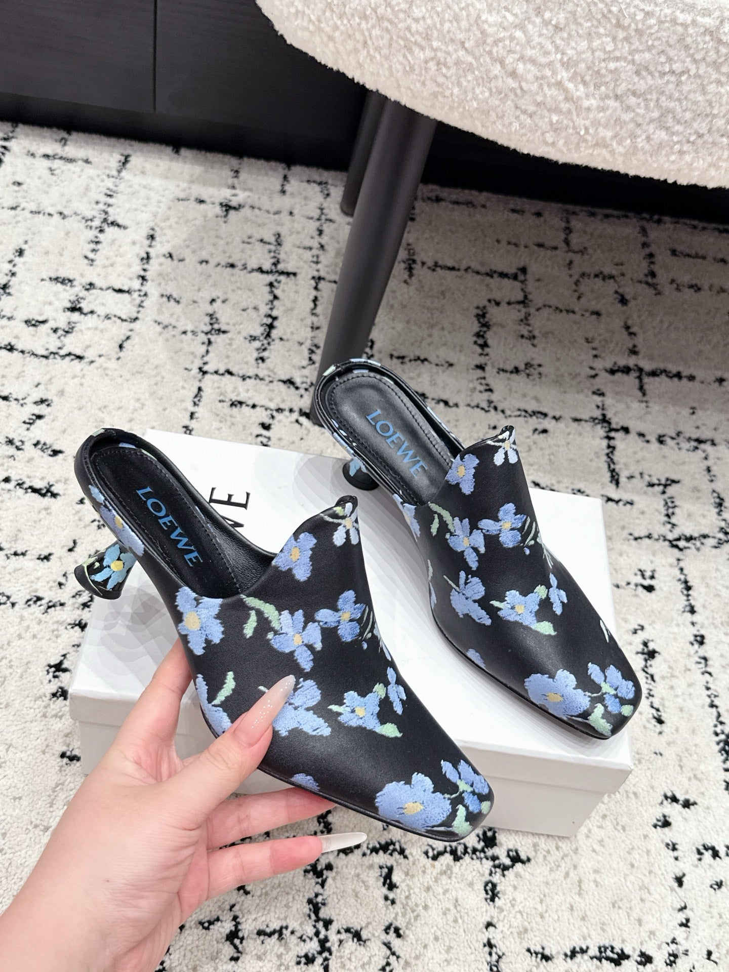 Loewe Emily Mule Black Printed Lambskin 880828